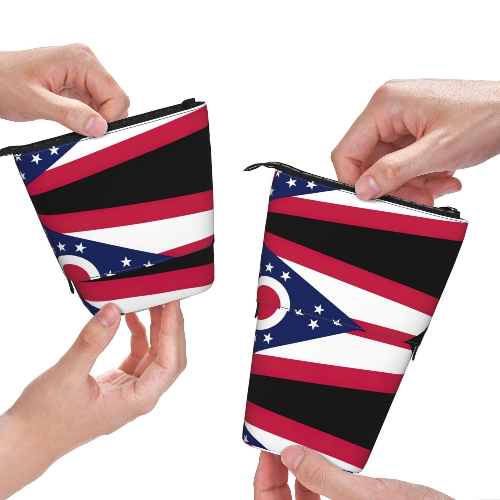Ohio State Flag Print Zippered Pencil Case - Expandable Stationery Organizer for School, Office & Travel - Makeup Bag, Pen Holder, Pouch for Students & Professionals