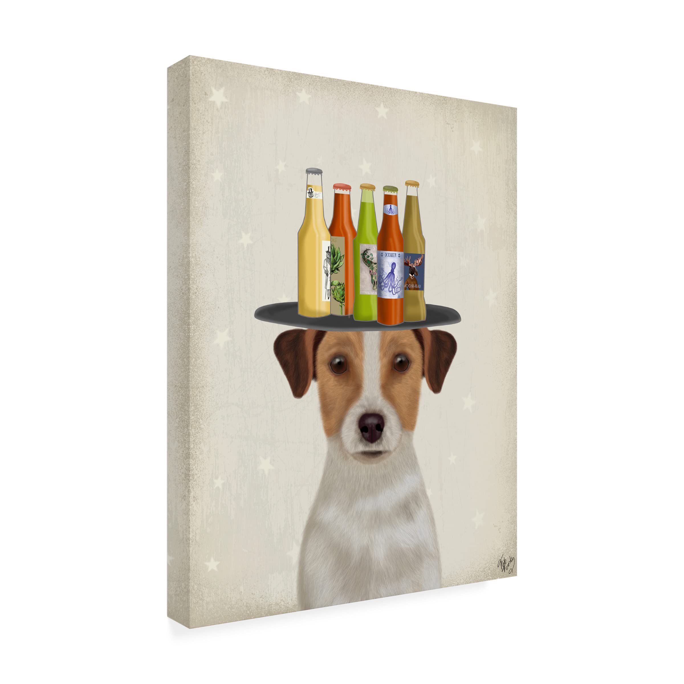 Fab Funky 'Jack Russell Beer Lover' Canvas Wall Art Print - Dog Lover Gift, Home Bar Decor, Living Room & Man Cave Wall Decor for Pet Owners & Beer Enthusiasts