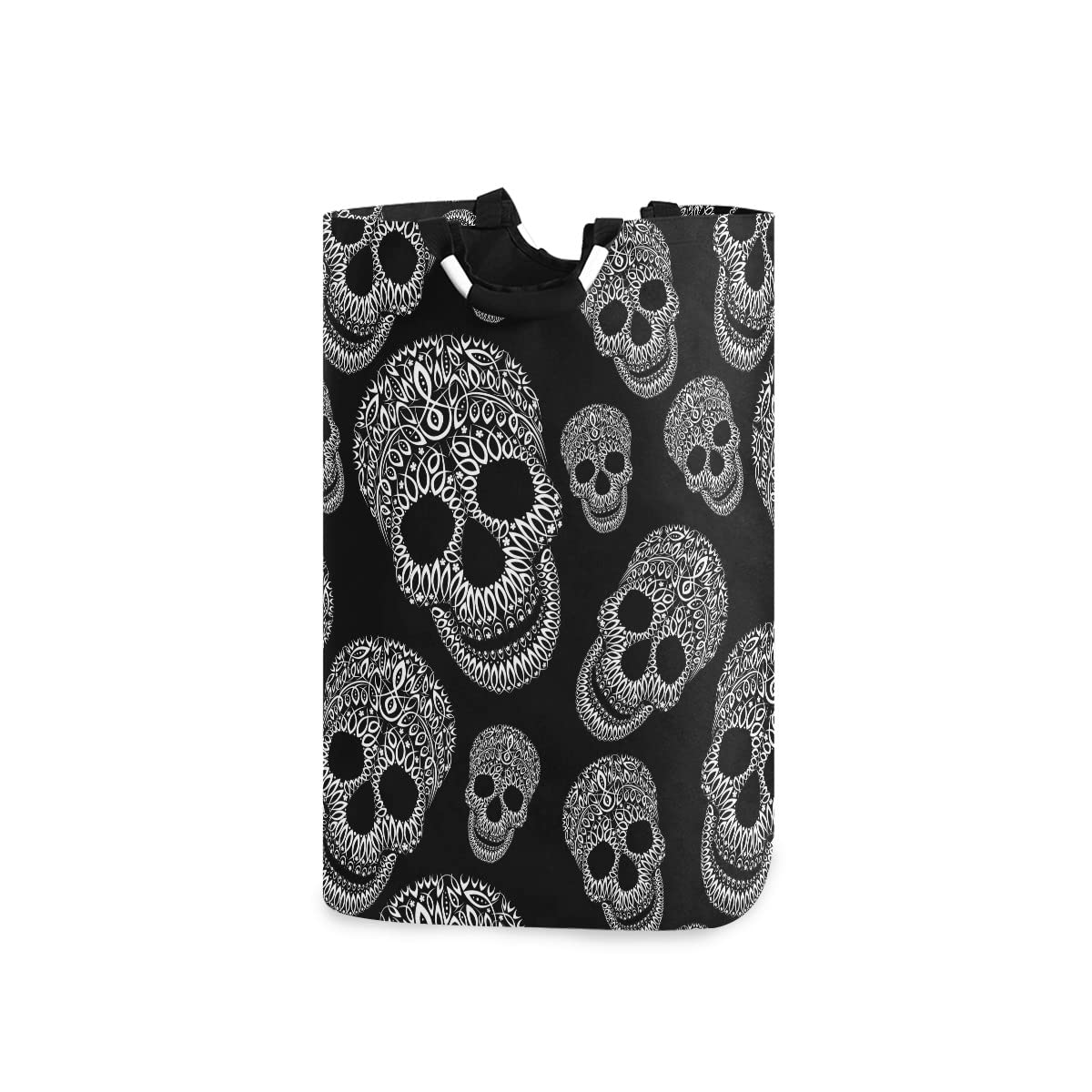 Skull Print Foldable Laundry Bag with Handles | Collapsible Laundry Basket Hamper for Bathroom & Laundry Room Organization | Perfect for College Dorm, Camping & Travel Storage