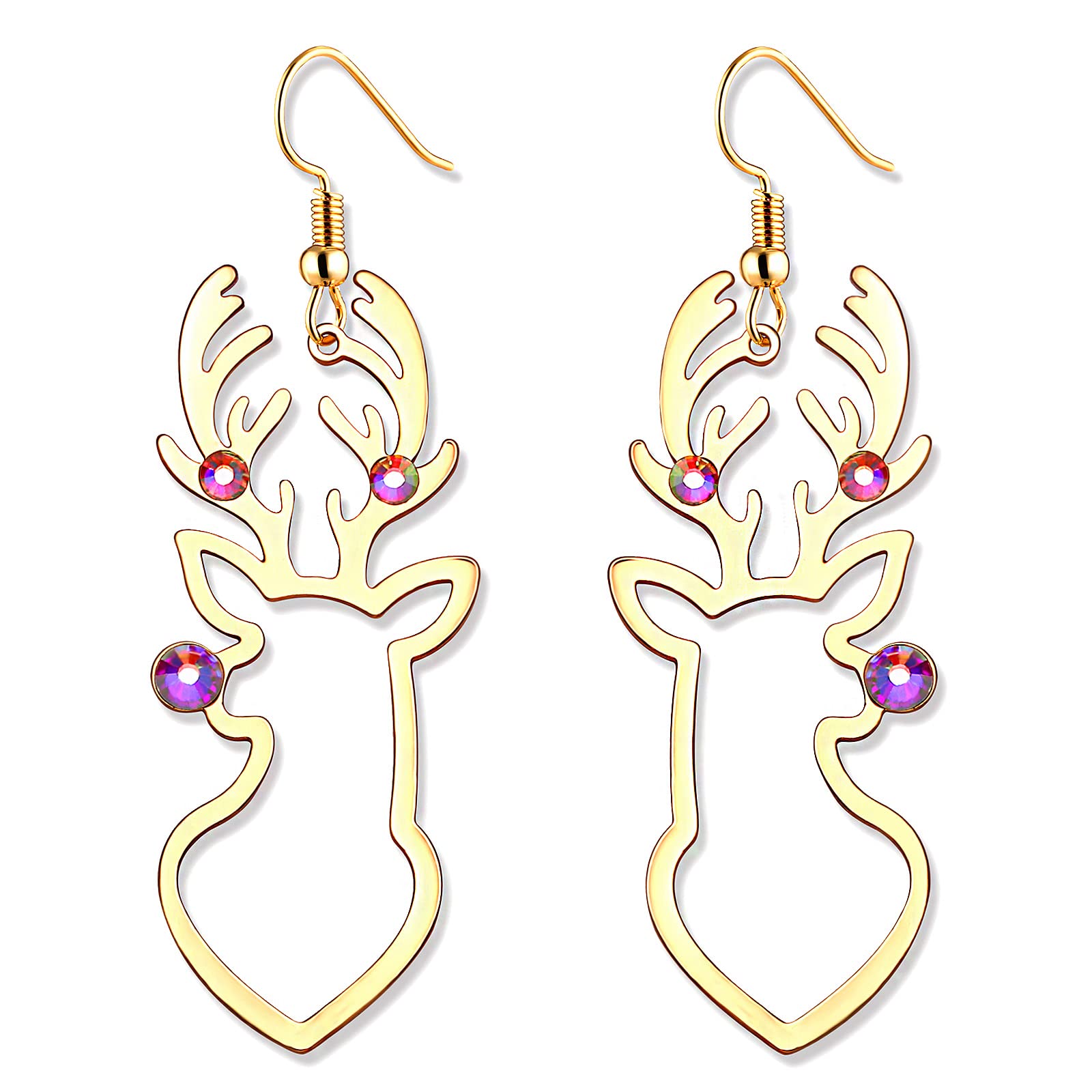 Festive Christmas Reindeer Earrings for Women - Rhinestone Drop Dangle Holiday Jewelry | Xmas Party Accessories & Gift Ideas