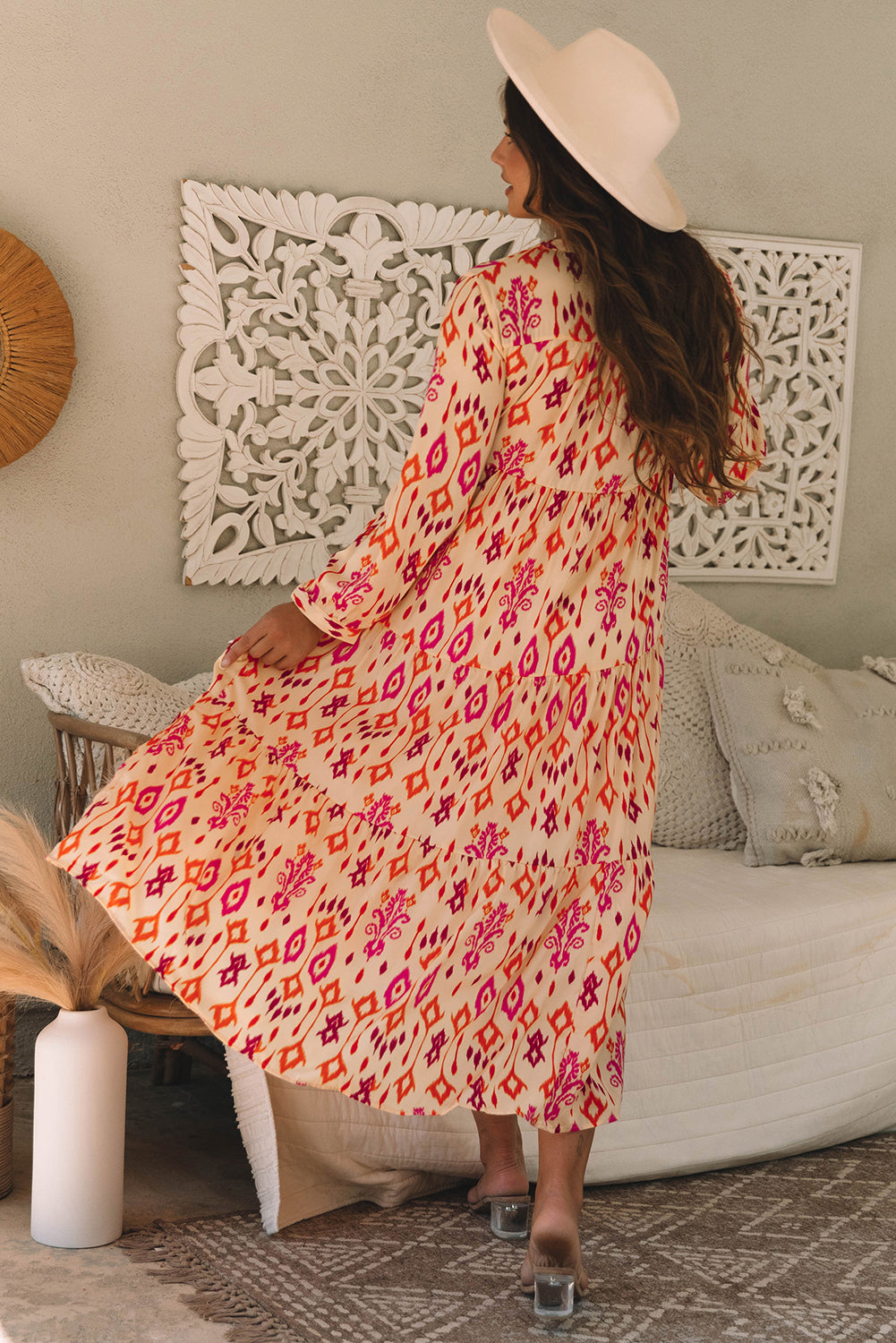 Stylish Western Abstract Geometric Printed Maxi Dress for Women - Perfect for Summer Vacations, Beach Parties & Boho Fashion