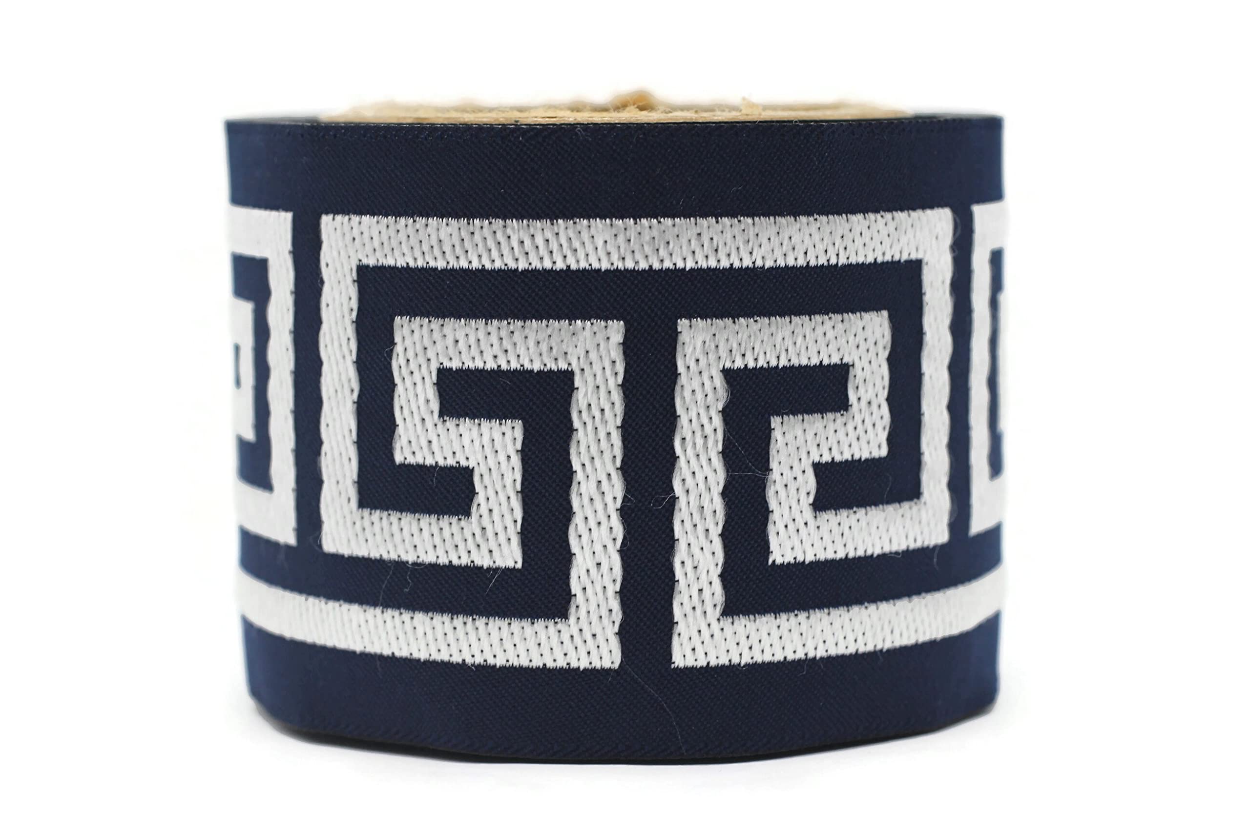 16 Yards Dark Blue Greek Key Ribbon Trim - 2.67 Inch Wide Jacquard Drapery Banding Tape for Curtains, Drapes & Upholstery Fabric (176-V10) - Perfect for Home Decor, DIY Projects & Wedding Decorations