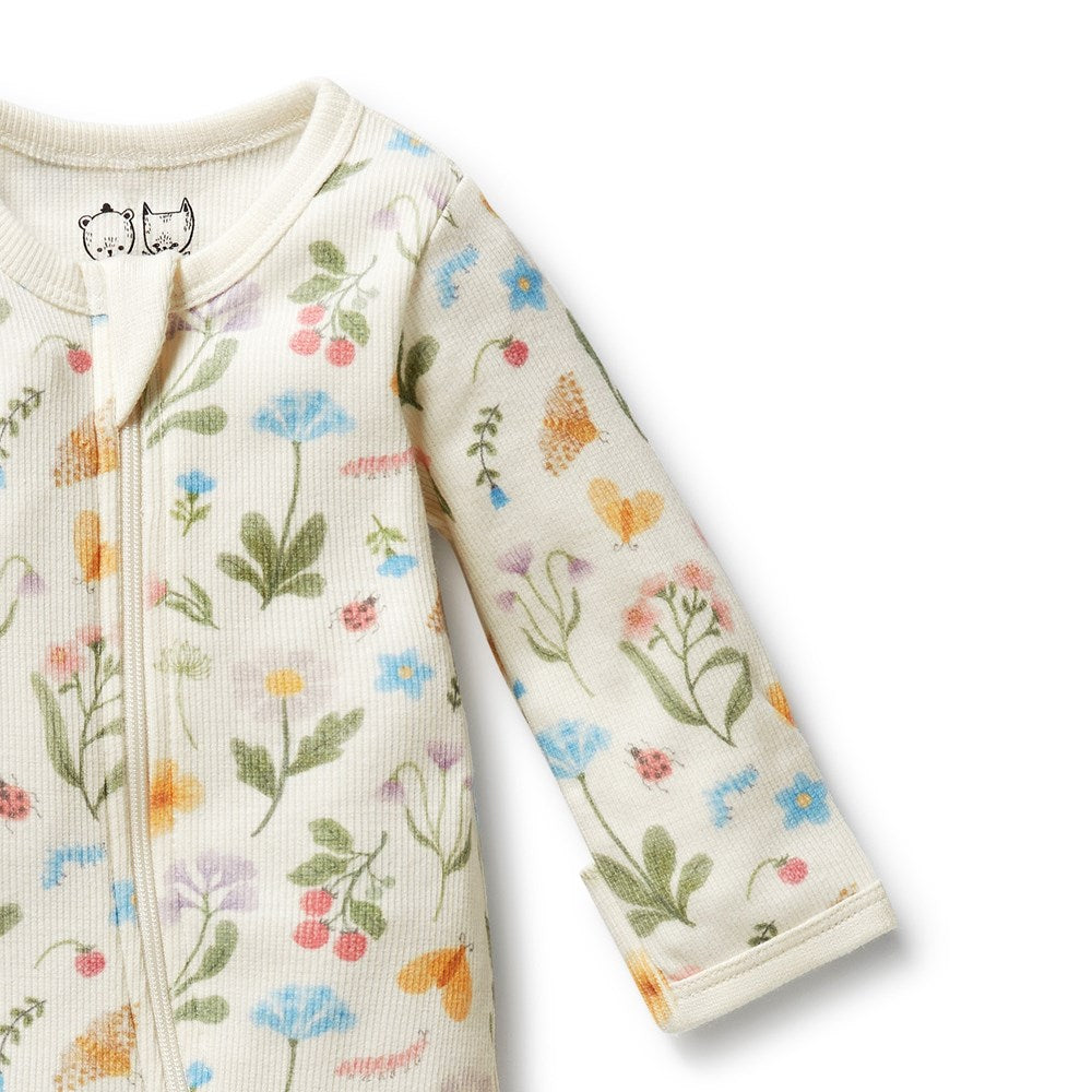 Blooming Bliss Organic Baby Rib Zipsuit with Feet - Soft & Cozy One-Piece Pajamas for Newborns & Infants - Perfect for Sleepwear, Playtime & Everyday Comfort