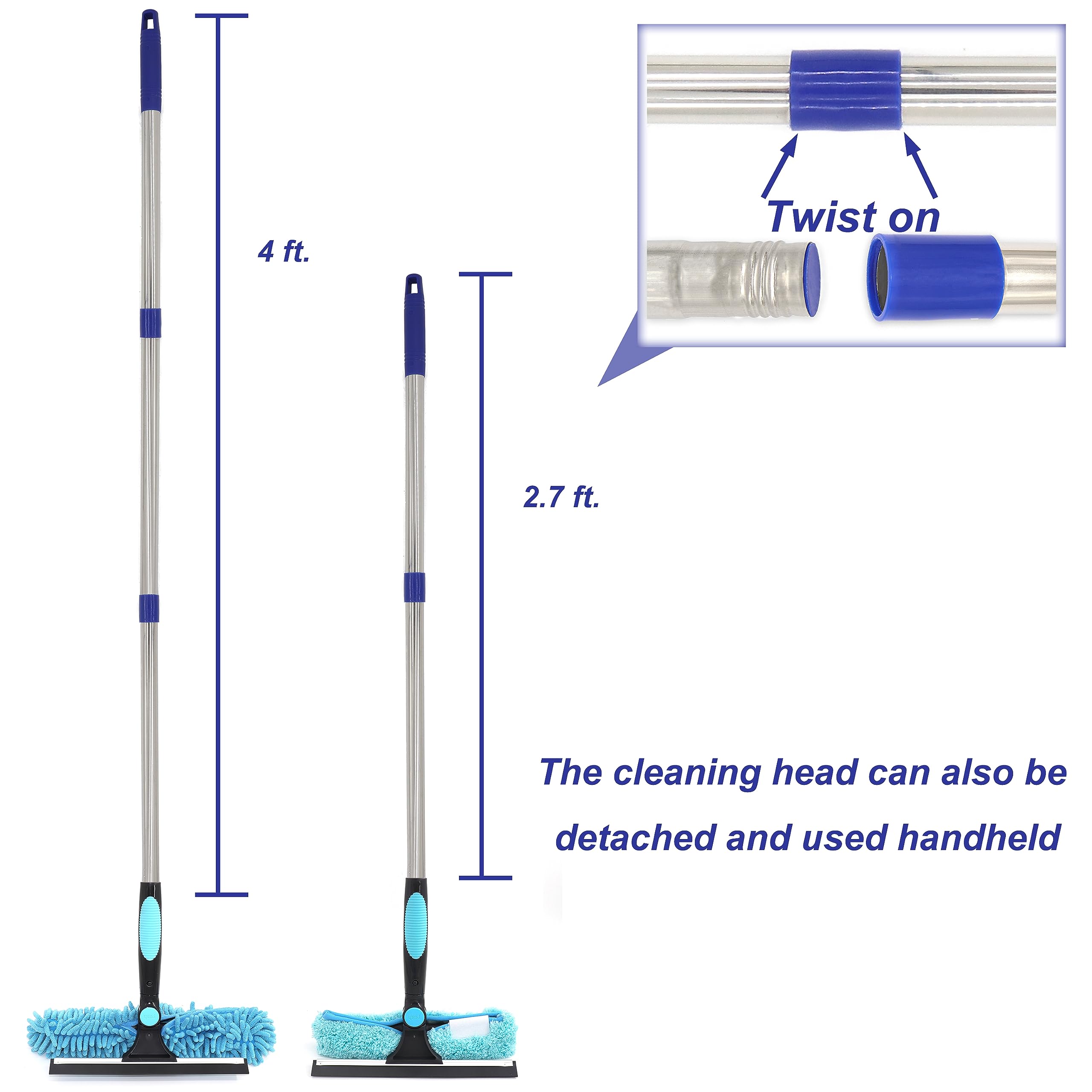 Rotatable 2-in-1 Window Cleaner with Pole - for Home & Car Glass Cleaning