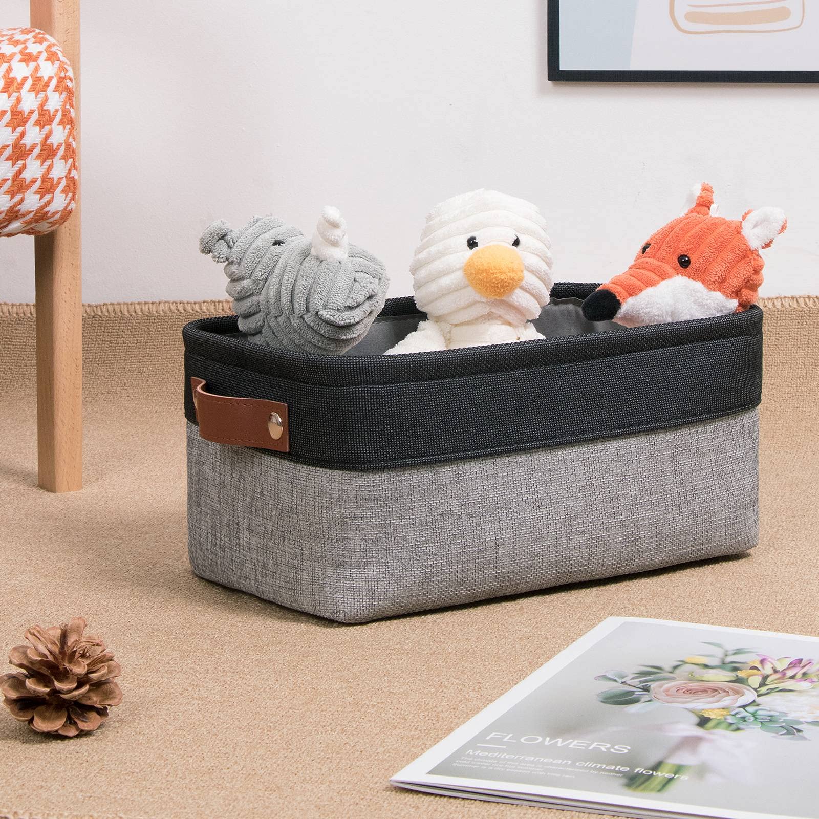 DULLEMELO Small Fabric Storage Bins - Collapsible Rectangular Baskets for Shelves & Closets (6-Pack, Black&Gray) - Perfect for Home, Office & Nursery Organization