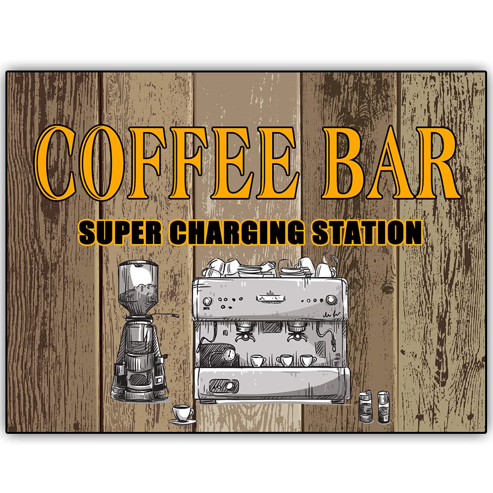 Vintage Coffee Bar Wooden Sign - Rustic Wall Art Decor for Cafe, Kitchen & Coffee Corner - Natural Wood Board Poster - Perfect for Home, Office & Coffee Shop Decor