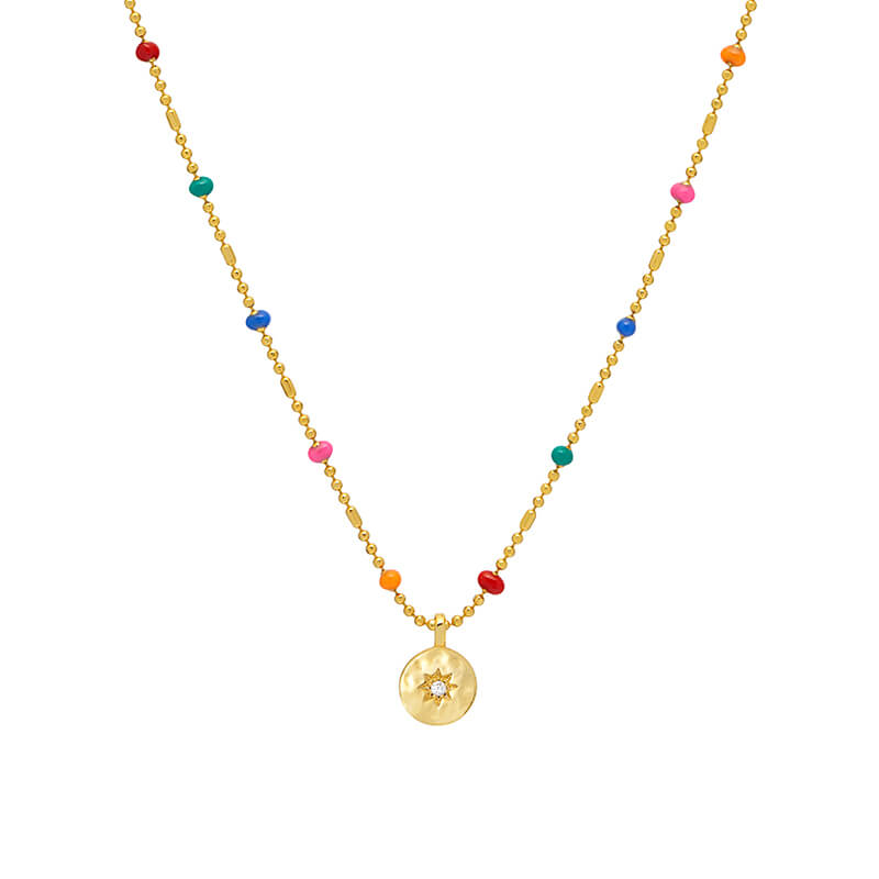 CZ Pendant Rainbow Beaded Necklace for Women - Colorful Bohemian Beaded Jewelry - Perfect for Festivals, Parties & Everyday Wear