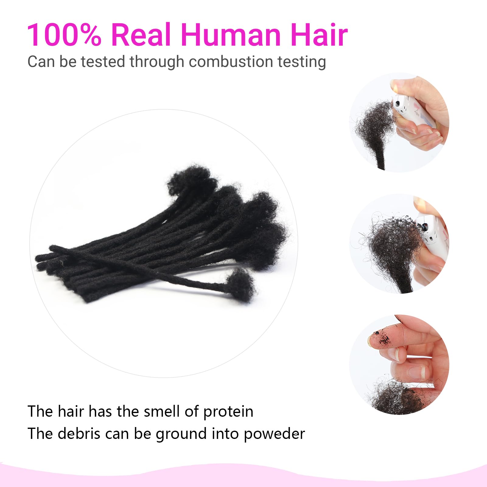 12 Inch 60 Strands 0.2cm Width 100% Human Hair Loc Extensions - Natural Black Handmade Dreadlocks for Women Men & Kids | Permanent Real Human Hair | Dye Bleach Curl & Twist Safe | Perfect for Daily Wear, Parties & Protective Styles