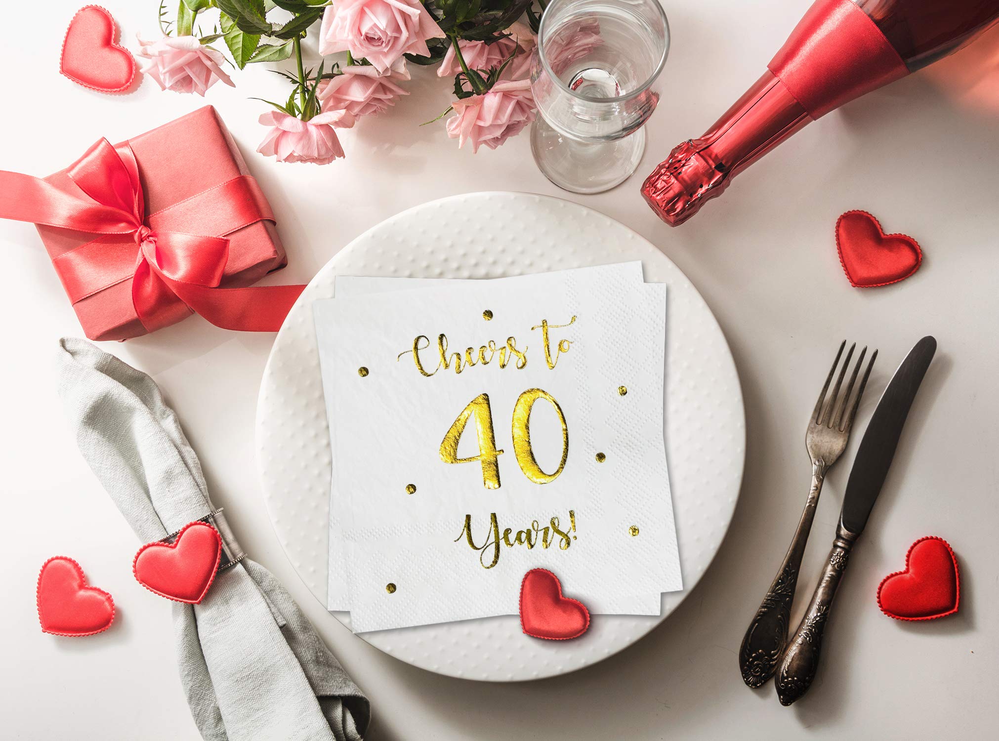 Happy 40th Birthday Cocktail Napkins - 50-Pack 3-Ply White 5x5 Inch Party Napkins for Men & Women | Anniversary, Wedding & Milestone Celebration Decor | Perfect for Cocktail Parties, Birthday Bashes & Special Events