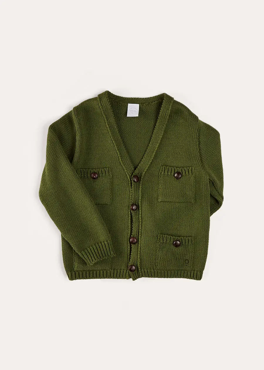 Green Safari Button Detail Cardigan for Kids (4-10 Years) - Perfect for Outdoor Adventures and Casual Wear