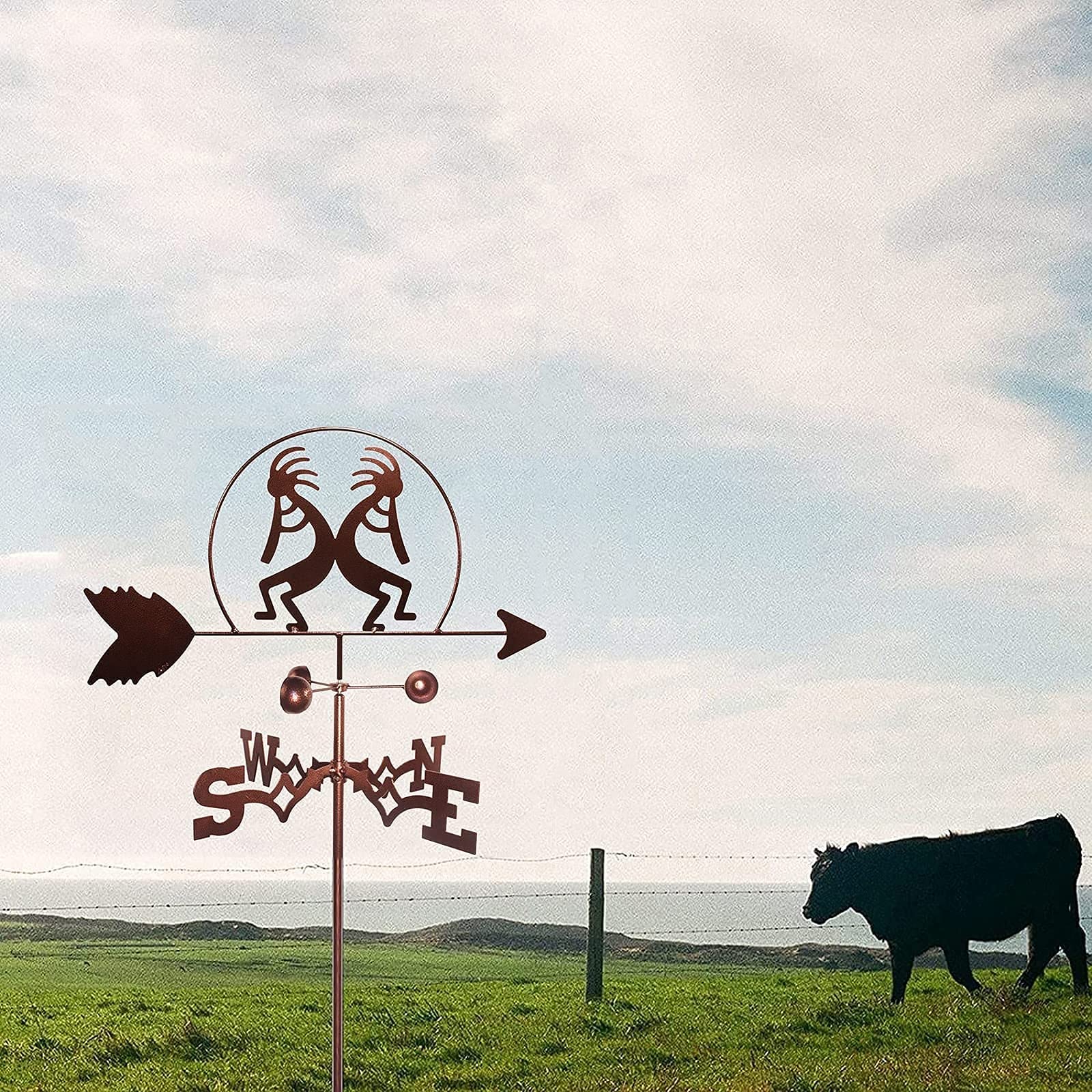 Cast Iron Weathervane Wind Direction Indicator with Roof Mount - Outdoor Courtyard & Garden Decor for Farm, Yard, Roof - Professional Wind Measuring Tool for Decorative & Functional Use