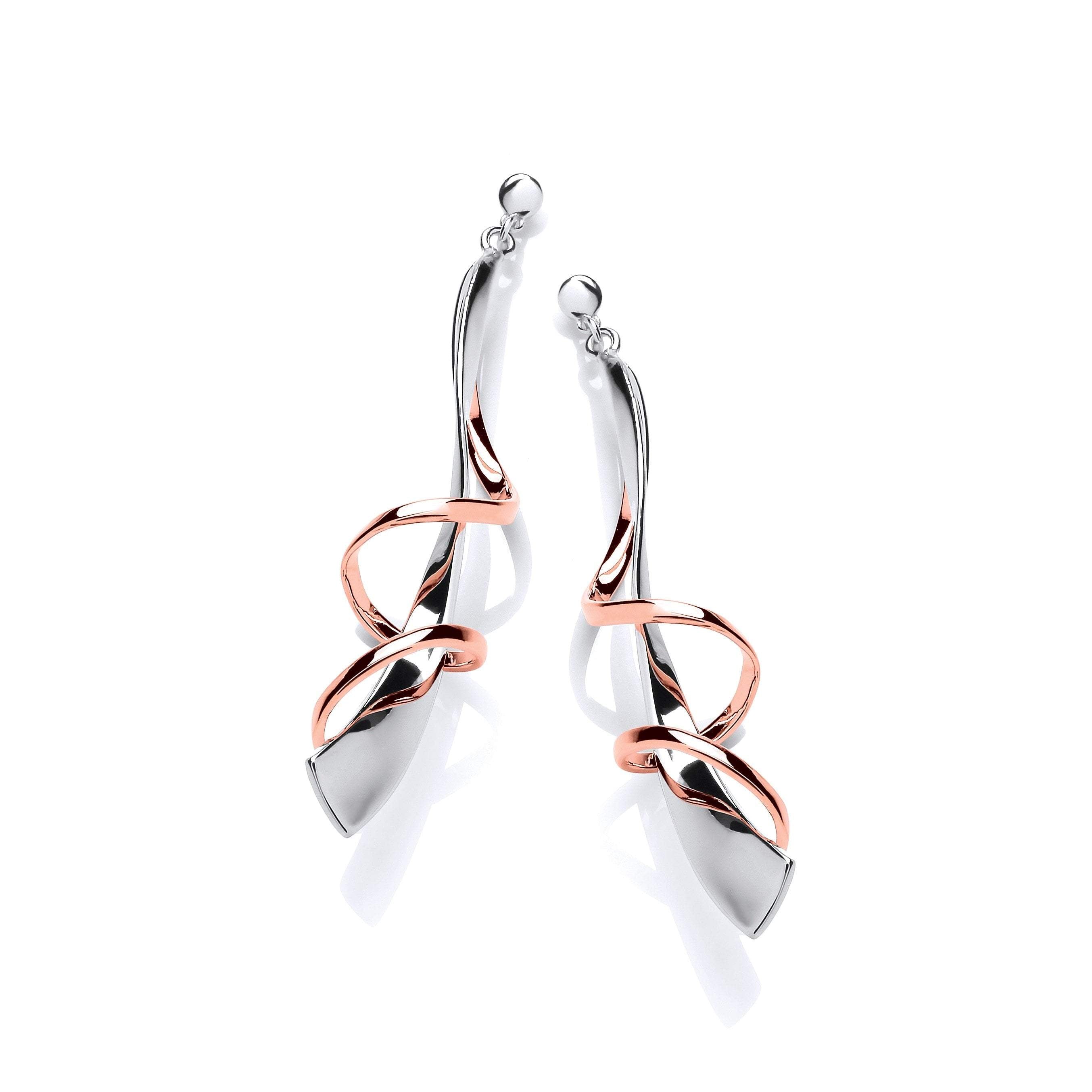 Elegant Silver Rose Gold Twirl Drop Earrings for Women - Perfect for Weddings, Parties & Special Occasions