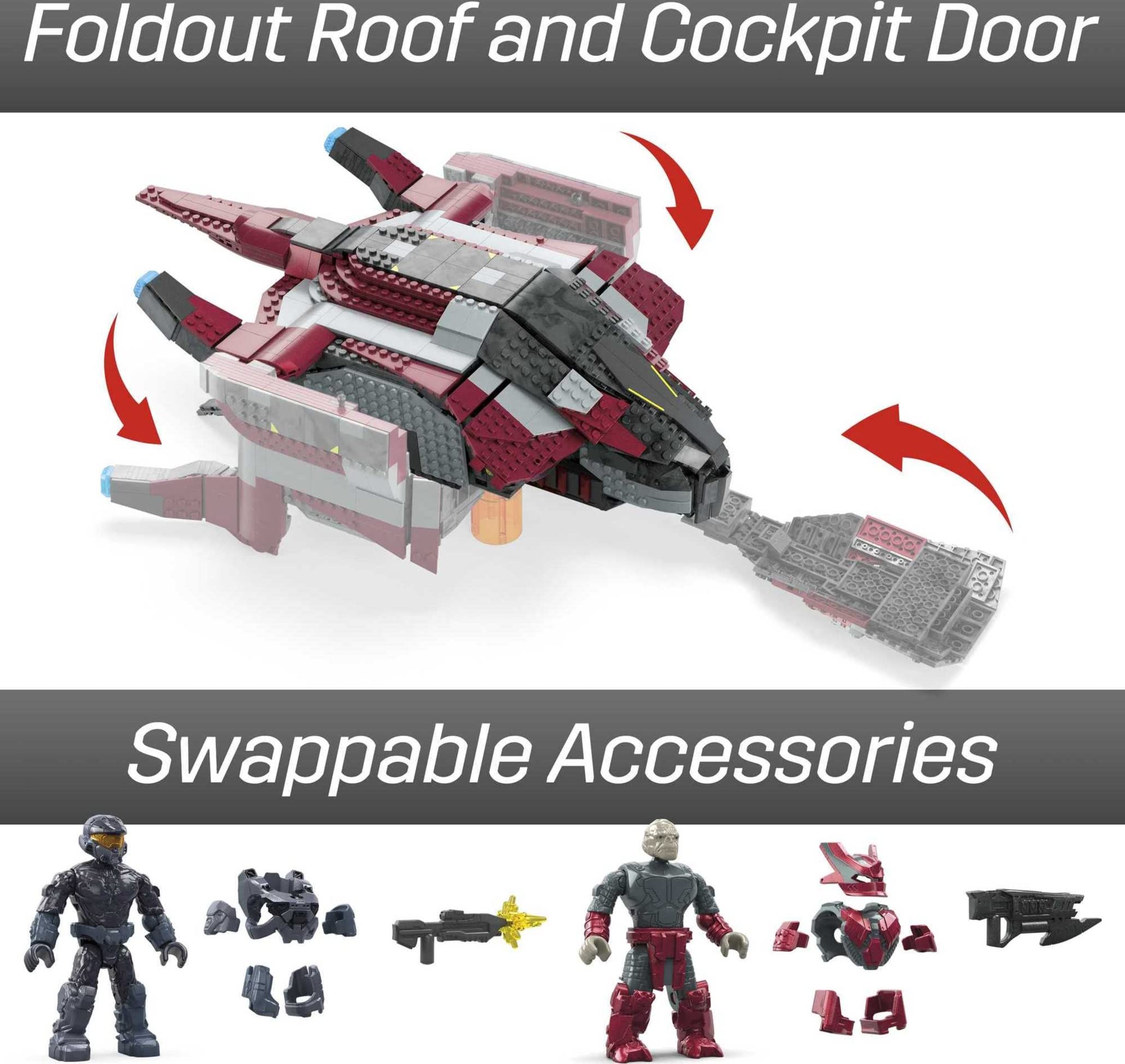 MEGA Halo Infinite Banished Phantom Aircraft Building Set - 1214 Piece Vehicle Toy with 4 Micro Action Figures & Accessories | Collector's Edition for Gamers & Halo Fans | Perfect for Display, Play & Gift Giving