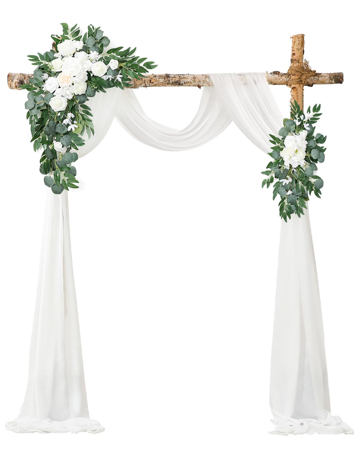 Artificial Wedding Arch Flowers Kit - Pack of 3 Ivory Floral Garland Swags with Draping Fabric for Wedding Ceremony Decorations | Perfect for Outdoor, Indoor, and Garden Wedding Arch Decor