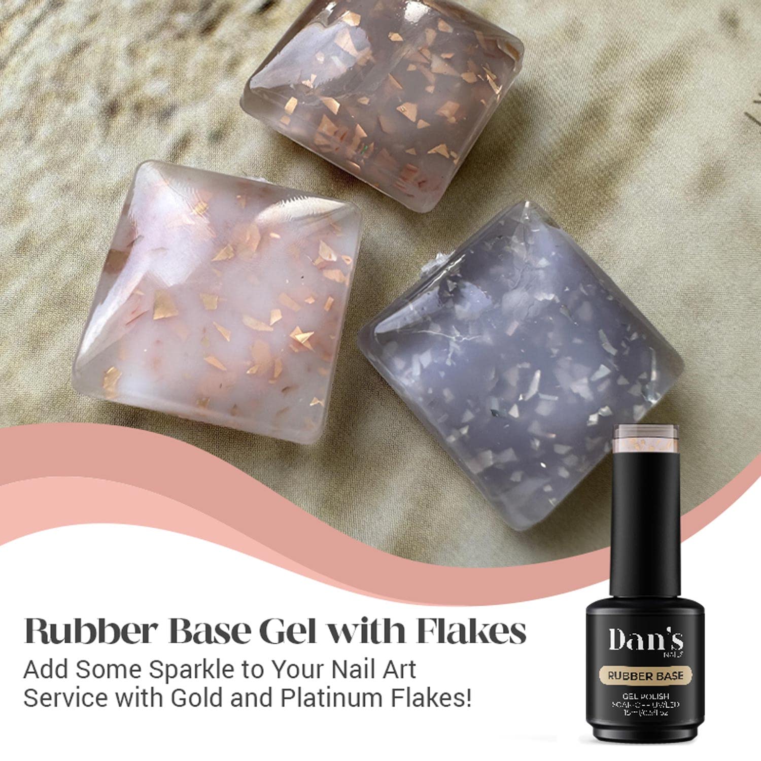 Dan's Nails Professional Rubber Base Gel Coat Set - Soak Off UV/LED Lamp Nail Manicure Kit with Mocha Flakes | At-Home & Salon Nail Art Enhancement for Strong, Long-Lasting Manicures