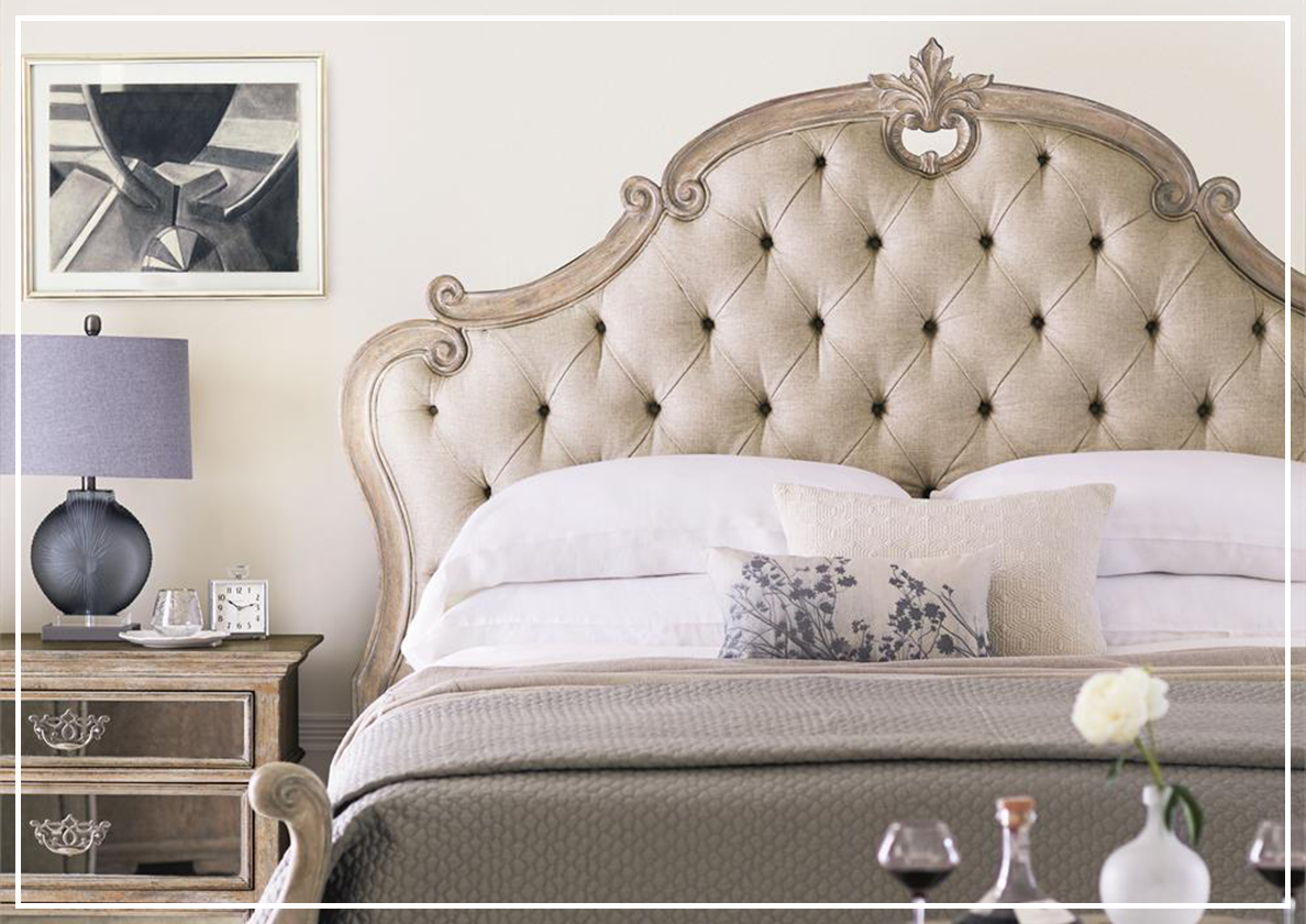 Bernhardt Campania Fabric Tufted Panel King Size Bed in Soft Beige - Luxurious Upholstered Bedroom Furniture for Master Suite & Guest Room Decor