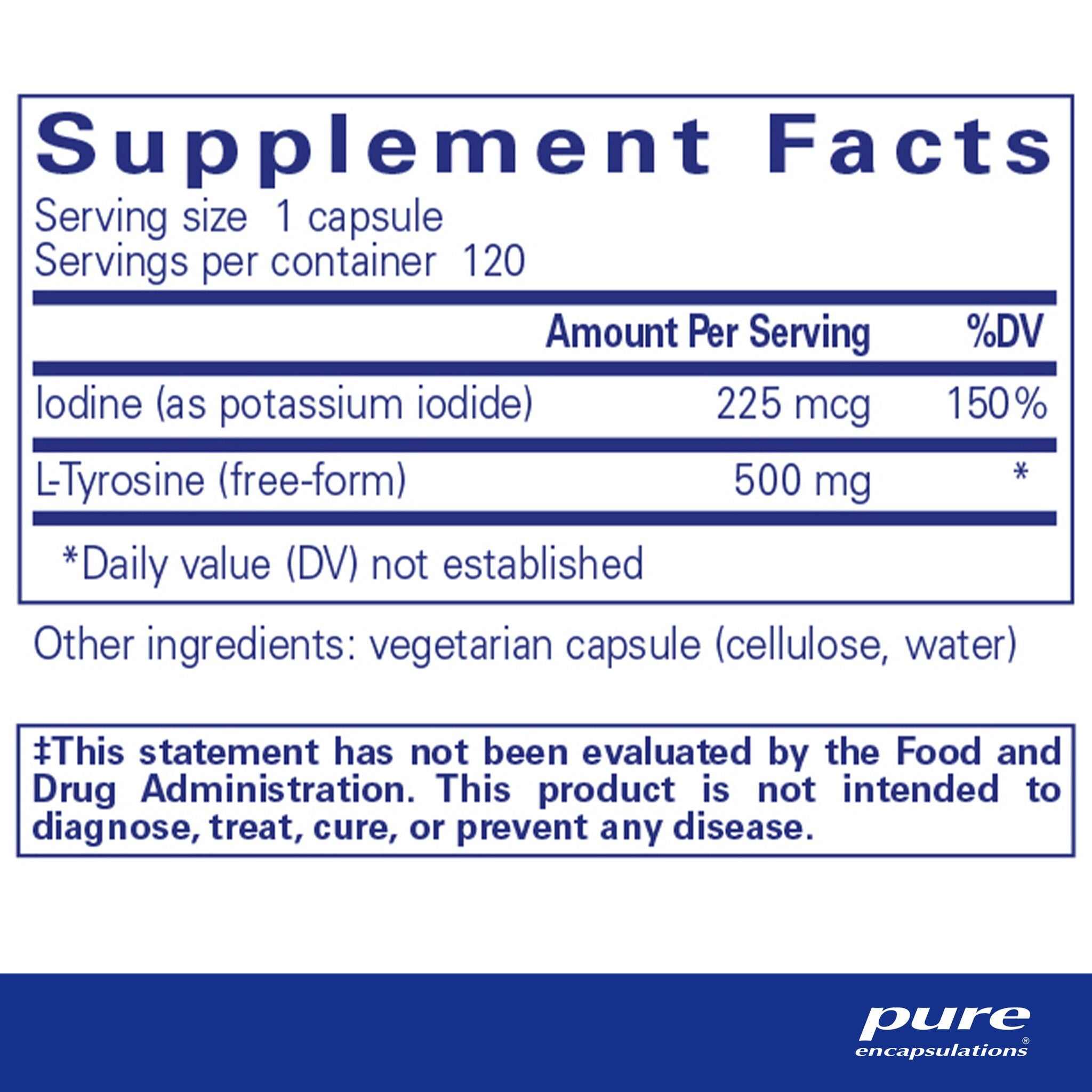 Pure Encapsulations Iodine & Tyrosine Supplement - 120 Capsules for Thyroid Support & Metabolism Boost | Ideal for Thyroid Health & Energy Levels