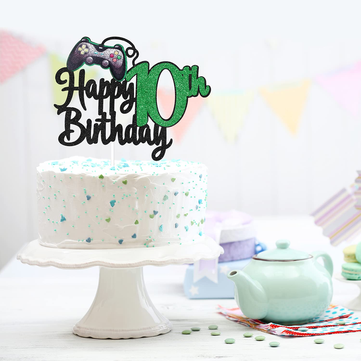 Video Game Happy 10th Birthday Cake Topper - Boys Gaming Party Supplies - Level Up Winner Decoration for 10th Birthday Cakes & Cupcakes