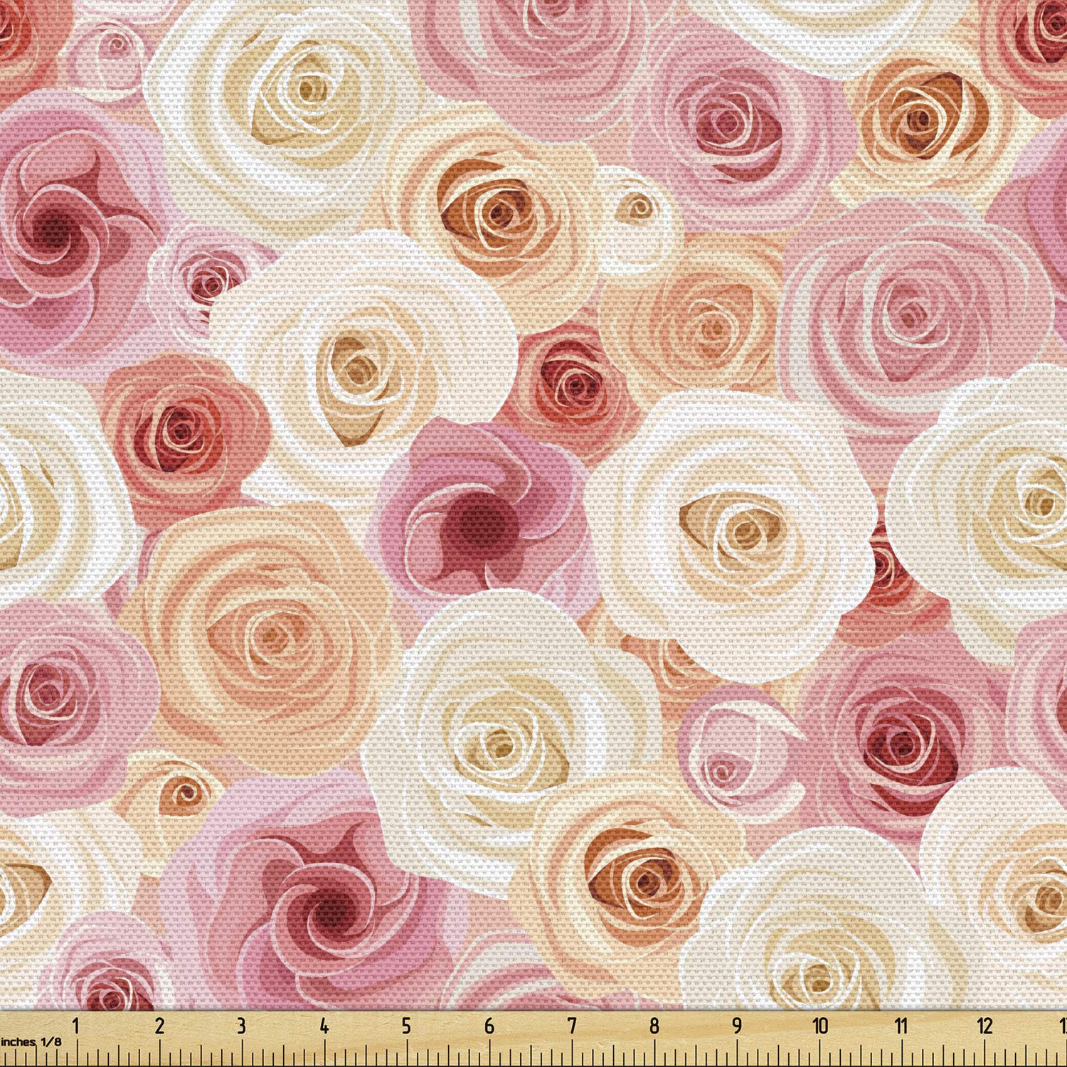 Ambesonne Rose Fabric by The Yard - Romantic Pastel Rose Petals & Buds Pattern, Decorative Upholstery Fabric for Sofa, Curtains, Pillows & Home Decor | 1 Yard Multicolor Floral Design | Perfect for DIY Crafts, Bedding & Interior Design Projects