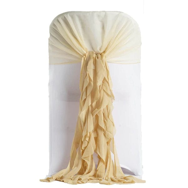 Elegant Premium Chair Cover with Curly Chiffon Ruffled Sashes - Perfect for Weddings, Banquets & Home Decor