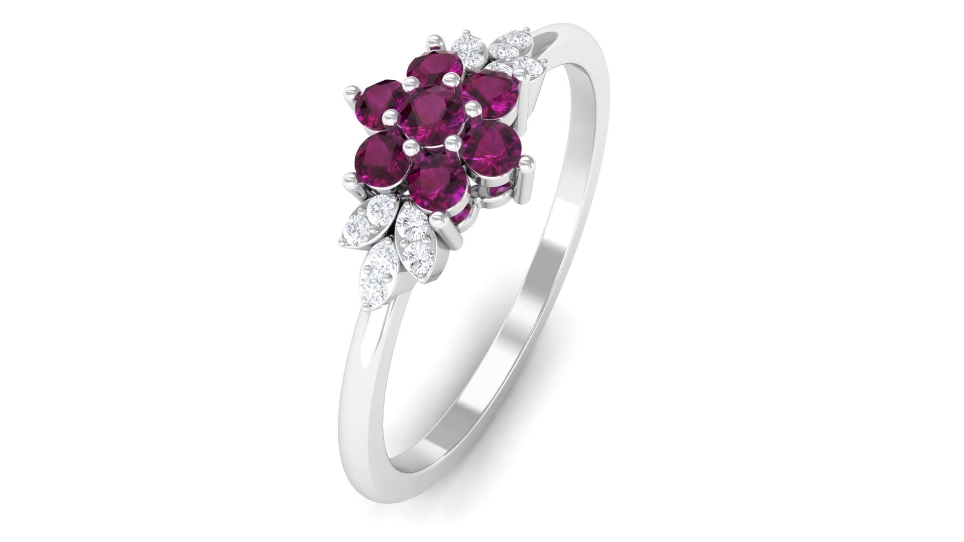 1/2 CT Rhodolite and Diamond Ring - 14K Solid Gold Floral Cluster Ring with Diamond Accents | Perfect for Engagement, Anniversary & Special Occasion Gifts