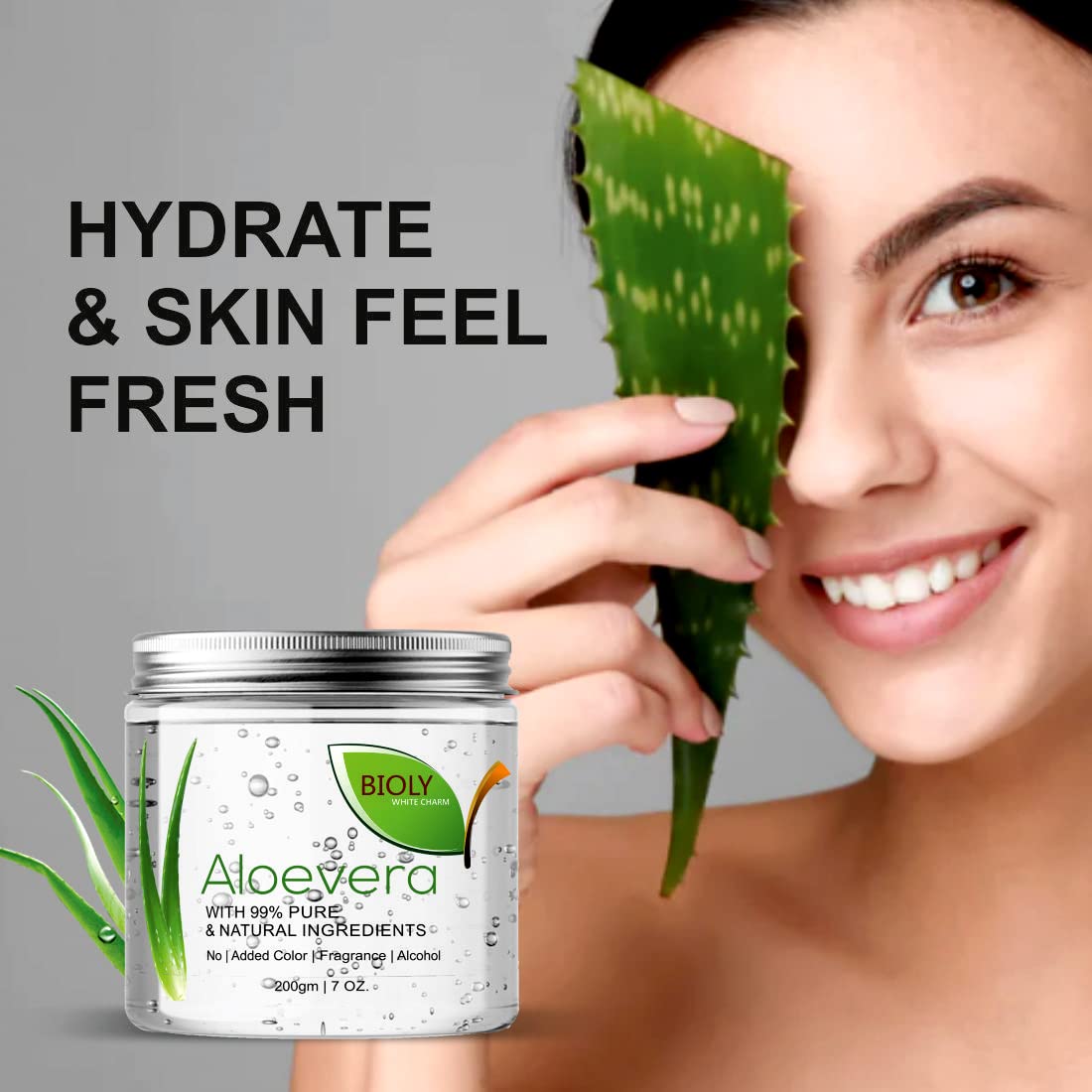 BIOLY WHITE CHARM Pure Aloe Vera Gel with Vitamin E for Face, Skin & Hair Care - Transparent Hydrating Gel (2-Pack) | Soothes Sunburn, Moisturizes Dry Skin & Conditions Hair
