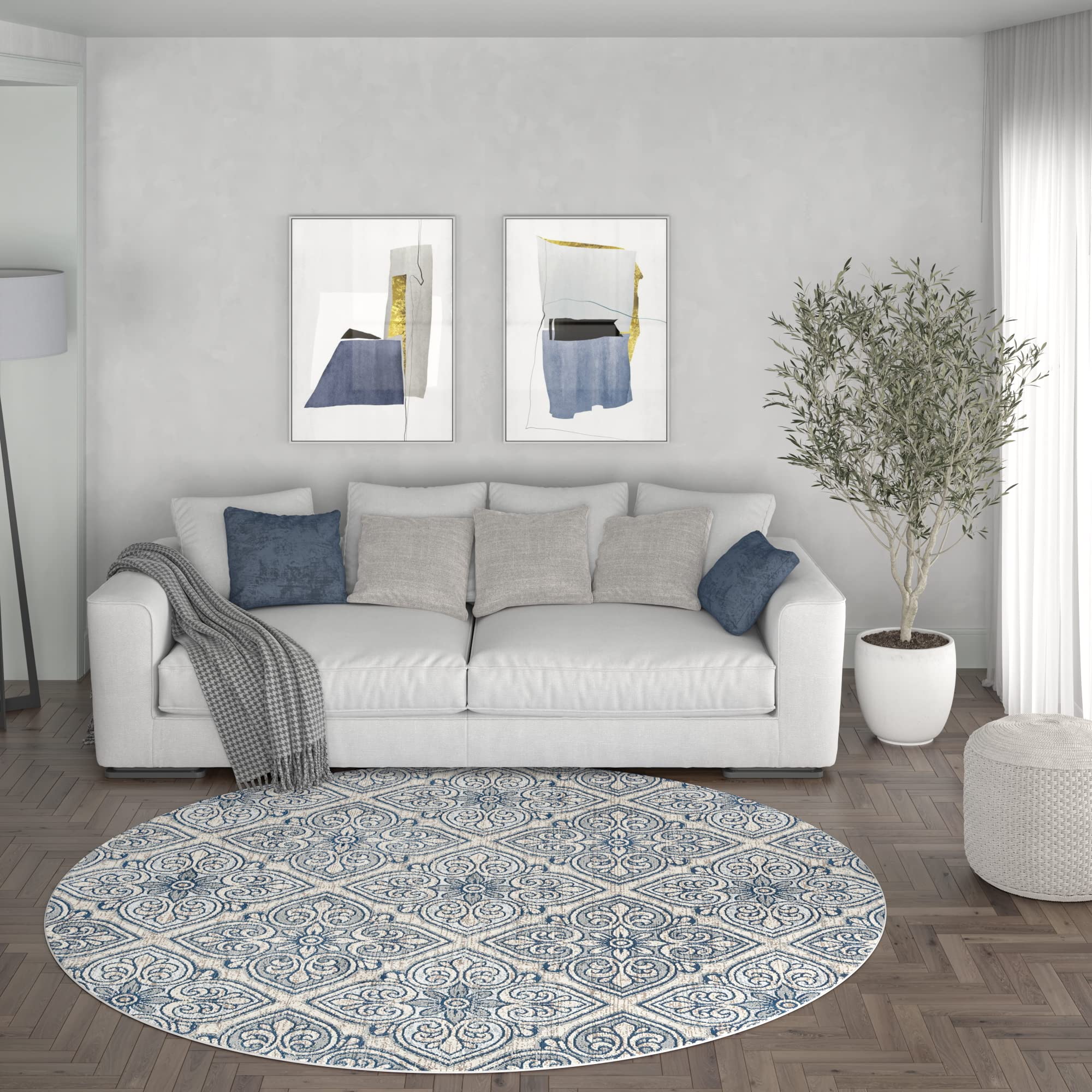 Modern Large 8ft Round Area Rug - Soft Contemporary Carpet for Living Room, Bedroom, Dining Room & Entryway - Non-Slip Kitchen Floor Mat - Perfect for Home Decor & Cozy Spaces