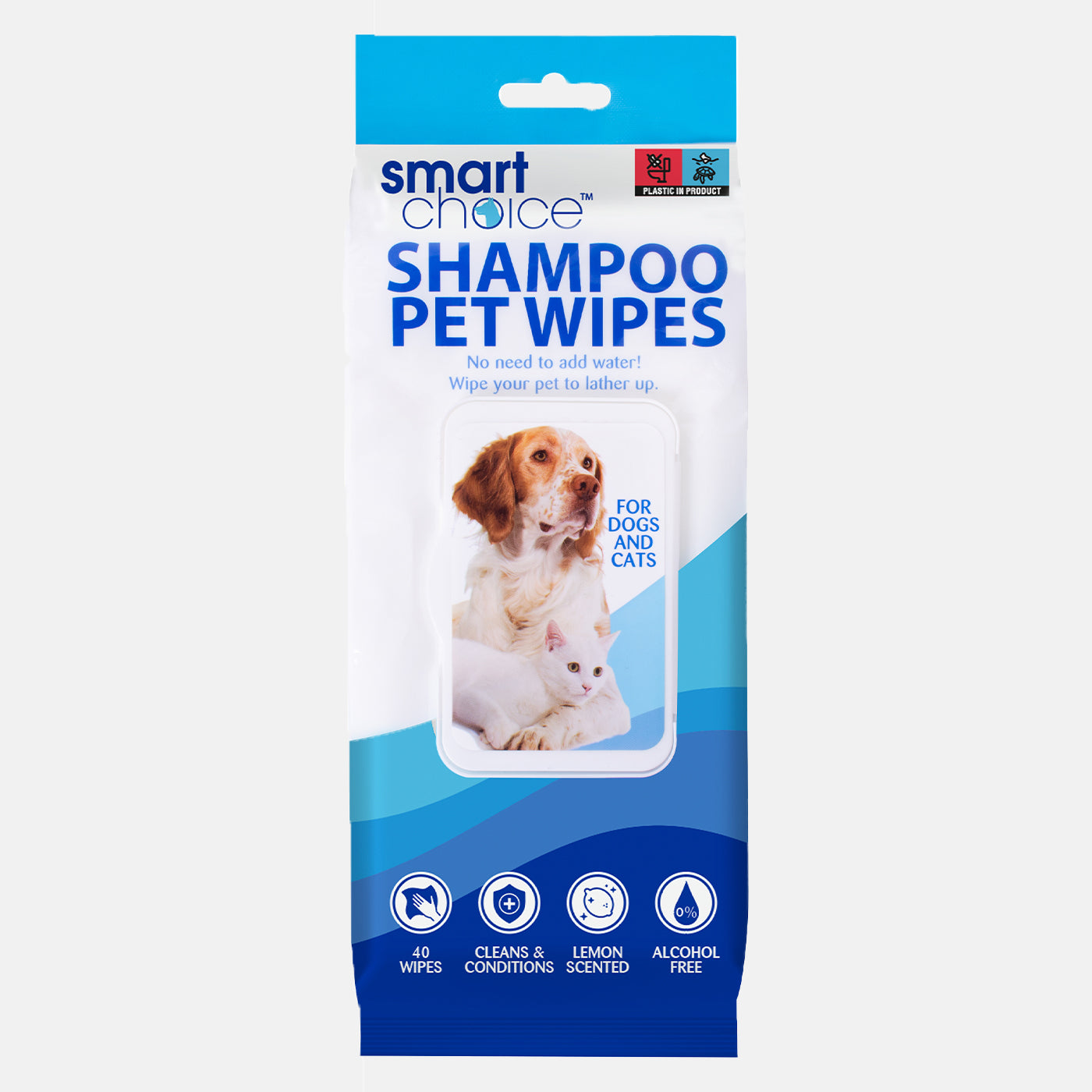 40 Pack Pet Shampoo Wipes - Gentle Cleaning Wipes for Dogs & Cats - Perfect for Bathing, Grooming, and Travel Use