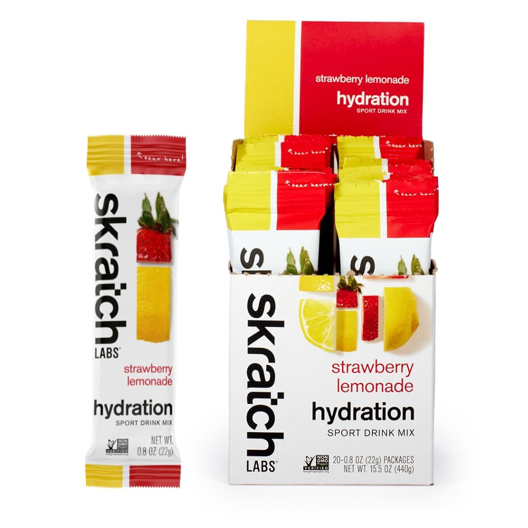 Skratch Labs Hydration Drink Mix Electrolyte Powder - Strawberry Lemonade Flavor (20 Packets) | Gluten Free, Vegan & Kosher Certified | Ideal for Athletes, Workouts & Outdoor Activities