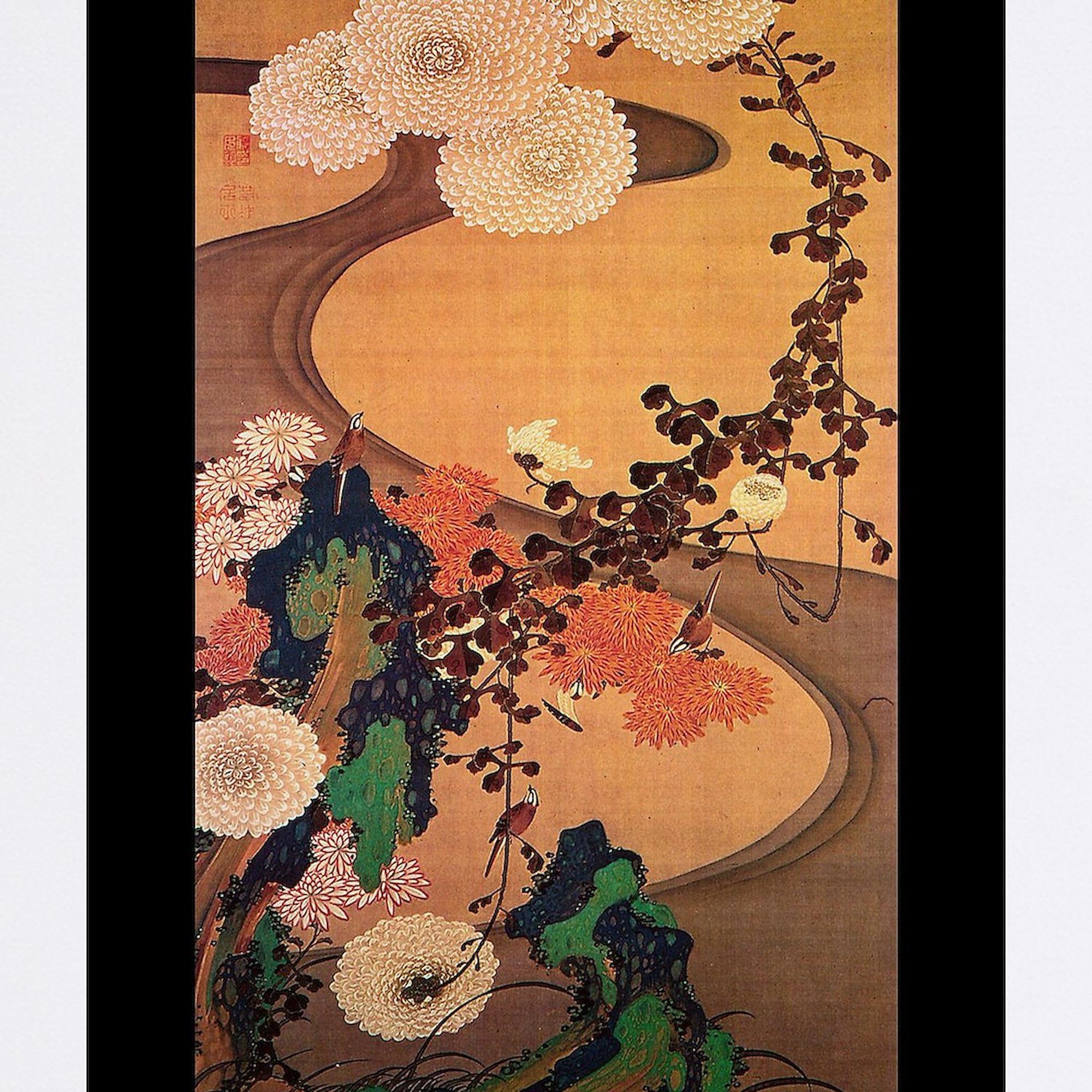 Vintage Japanese Chrysanthemum Flowers Painting Mouse Pad - Non-Slip Rubber Gaming Mousepad for PC, Laptop, Office & Home Use