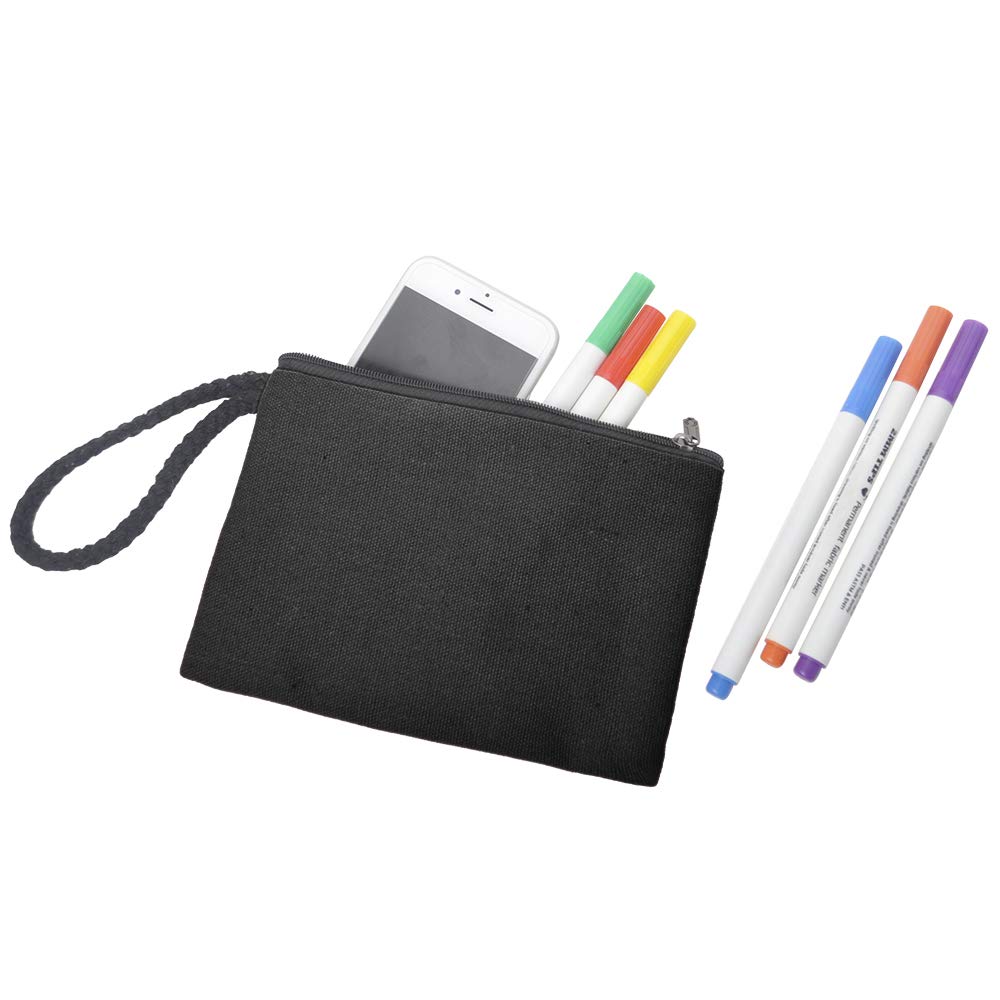 12 Pack Black Canvas Zipper Pouch Bags for DIY Crafts, School Supplies & Travel Organizers - 6.75 x 4.75 Inches - Perfect for Art Projects, Makeup Storage & Small Item Organization