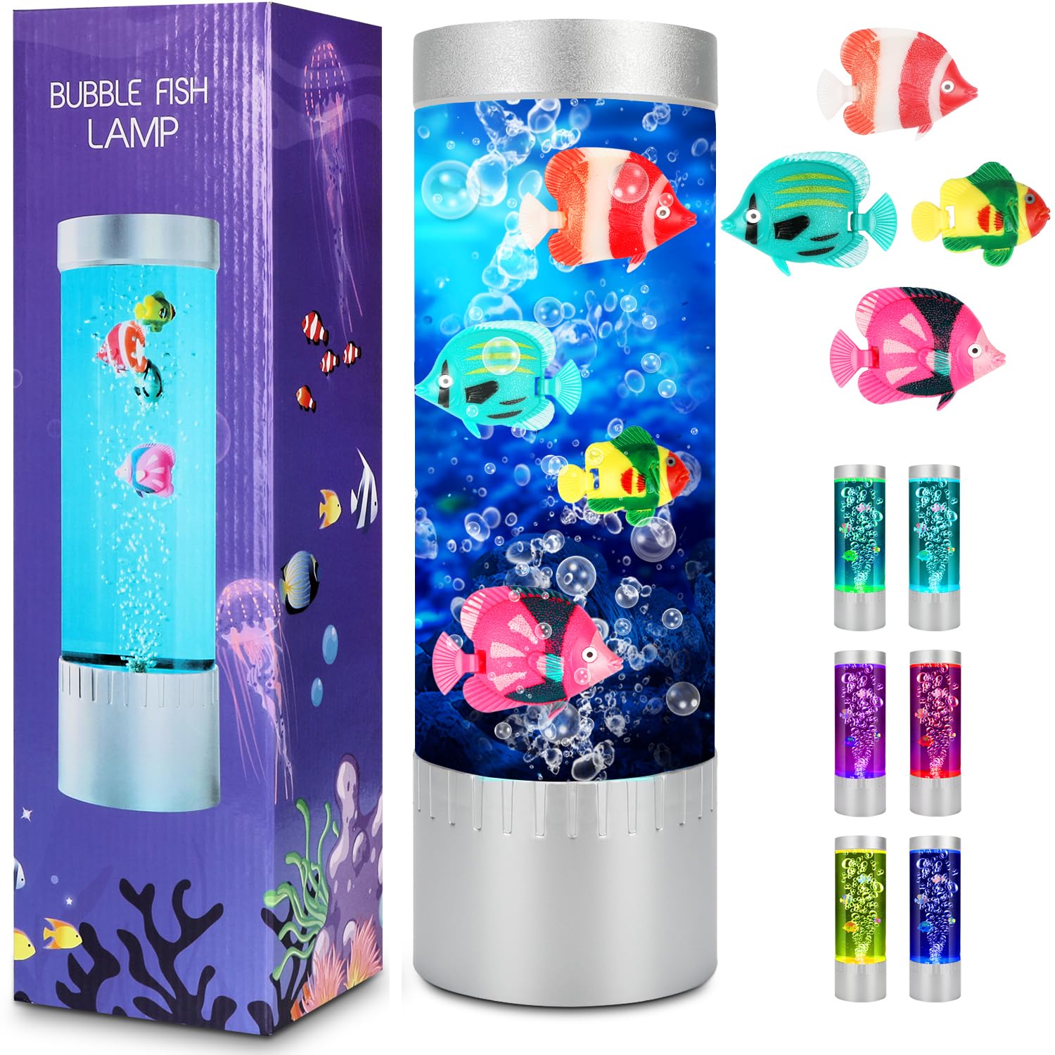 Bubble Fish Lamp - Sensory Bubble Tube Light with Moving Artificial Fish, LED Aquarium Lamp for Home & Office Decor - Perfect Gift for Kids & Adults - Creates Relaxing Ambiance for Bedrooms, Living Rooms & Therapy Spaces