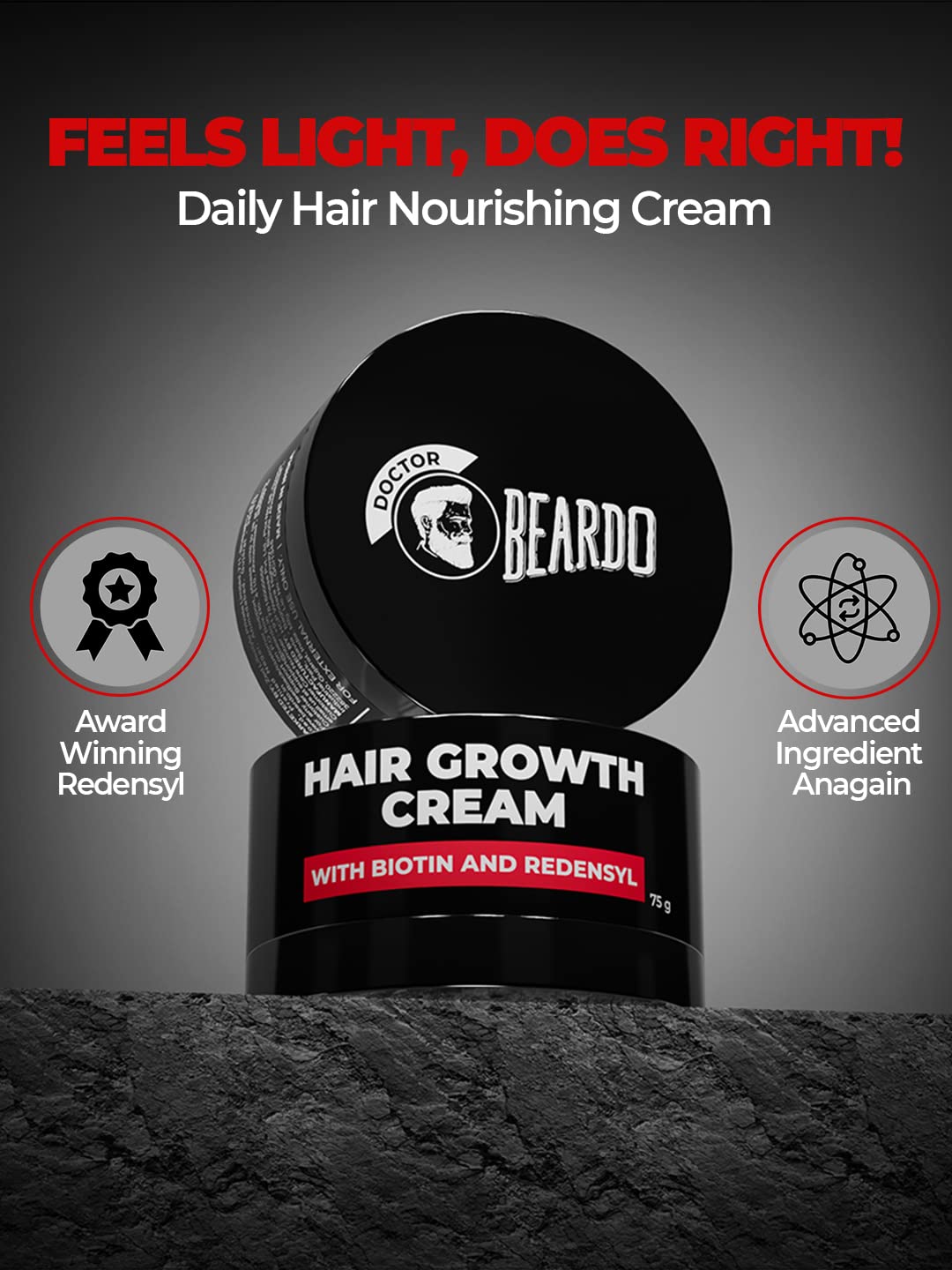 BEARDO Hair Growth Cream for Men - 75g | Redensyl & Biotin Enriched | Daily Nourishing & Moisturizing Treatment | Non-Sticky Formula with Onion Oil | Promotes Thicker, Healthier Hair | Perfect for Daily Use & Scalp Care
