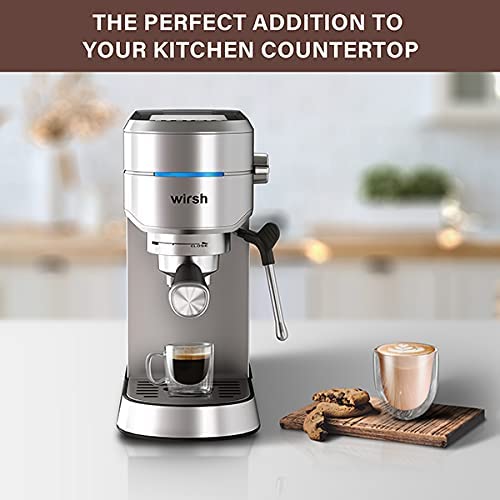 Premium Wirsh Espresso Machine Bundle with 12oz Stainless Steel Milk Frothing Pitcher - Perfect for Home Baristas & Coffee Lovers (Ideal for Lattes, Cappuccinos & Home Cafes)