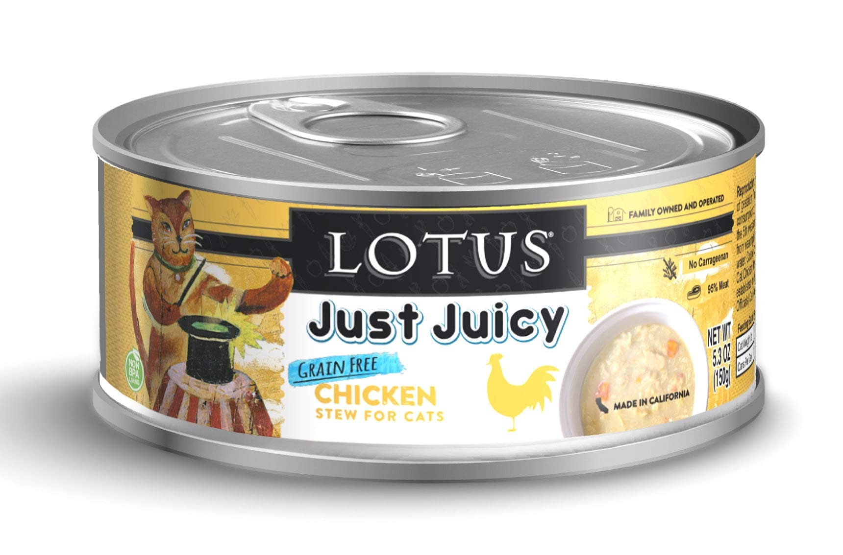 Premium Lotus Cat Food Just Juicy Chicken Stew - Grain-Free Wet Cat Food, 24 Pack of 5.30 oz Cans - High Protein Meal for Adult Cats - Perfect for Picky Eaters & Indoor Cats