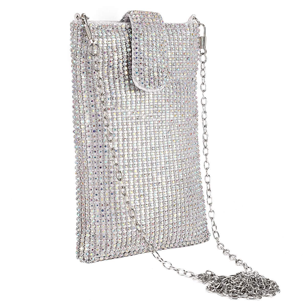 Sparkly Mini Evening Handbag for Women - Glitter Crystal Diamante Clutch Purse with Metal Mesh, Crossbody Phone Wallet (Perfect for Parties, Weddings & Night Out)