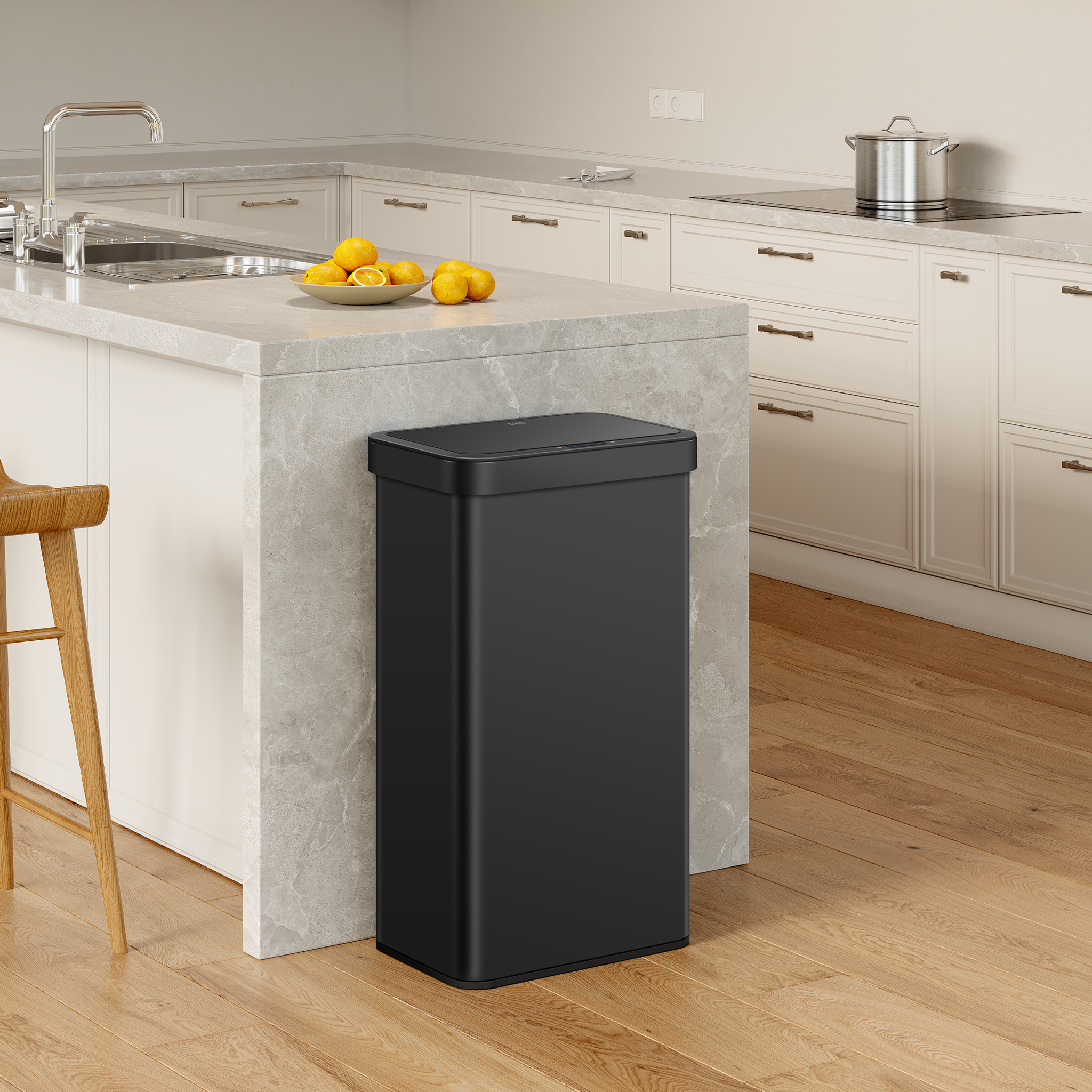 Nova 21 Gallon (80 Liter) Black Stainless Steel Automatic Motion Sensor Trash Can - Hands-Free Kitchen & Office Waste Bin with Lid