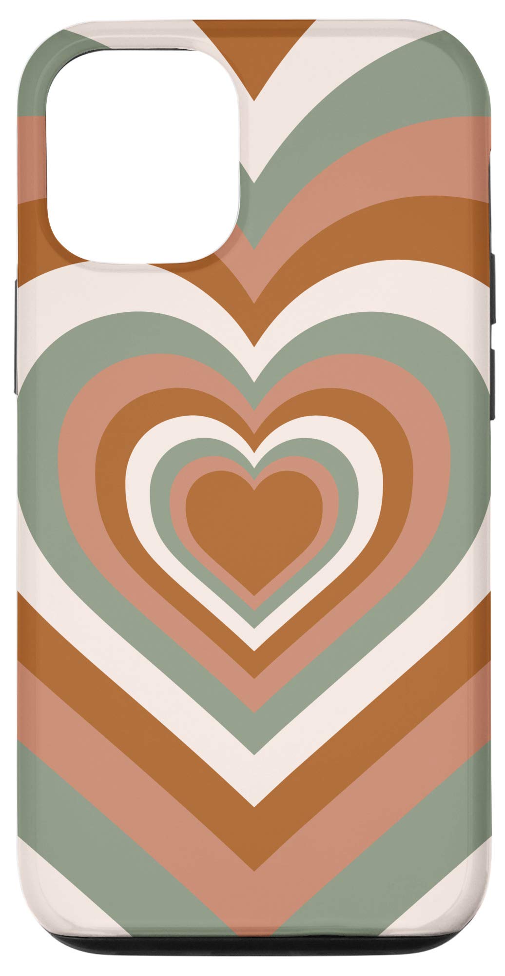 Valentine's Day iPhone 12/12 Pro Case - Heart Pattern in Sage Green & Coffee Brown | Cute Protective Cover for Dating, Anniversary & Romantic Gifts