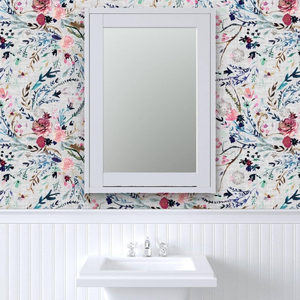 Commercial Grade Wallpaper Swatch - Fable Floral Grey Romantic Textured Meadow Wildflower Traditional Wallpaper by Spoonflower | Perfect for Bedroom, Living Room & Office Decor