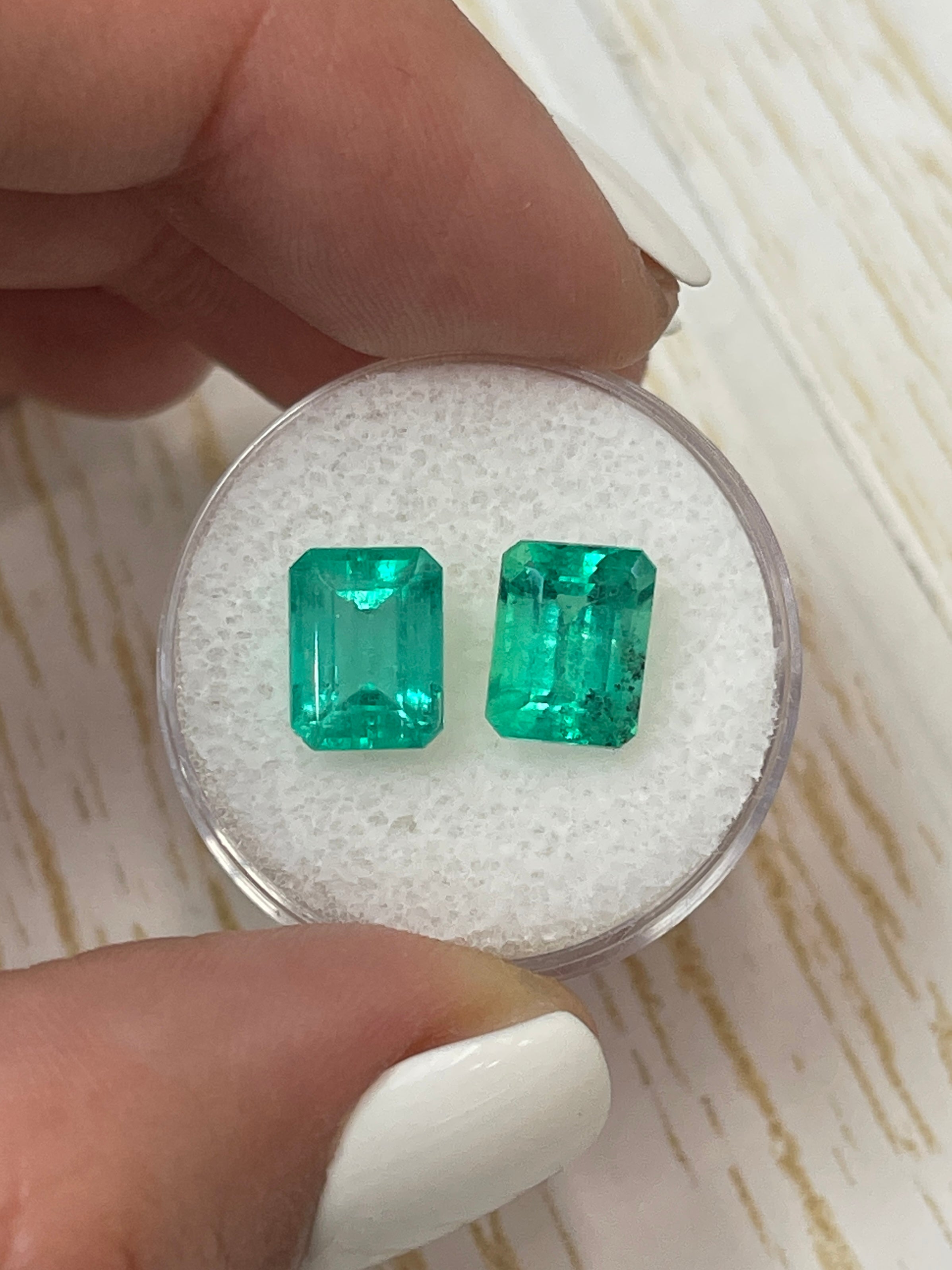 4.69tcw 9x7mm Matching Pair of Loose Colombian Emerald Gemstones - Emerald Cut for Jewelry Making, Engagement Rings & Fine Collections