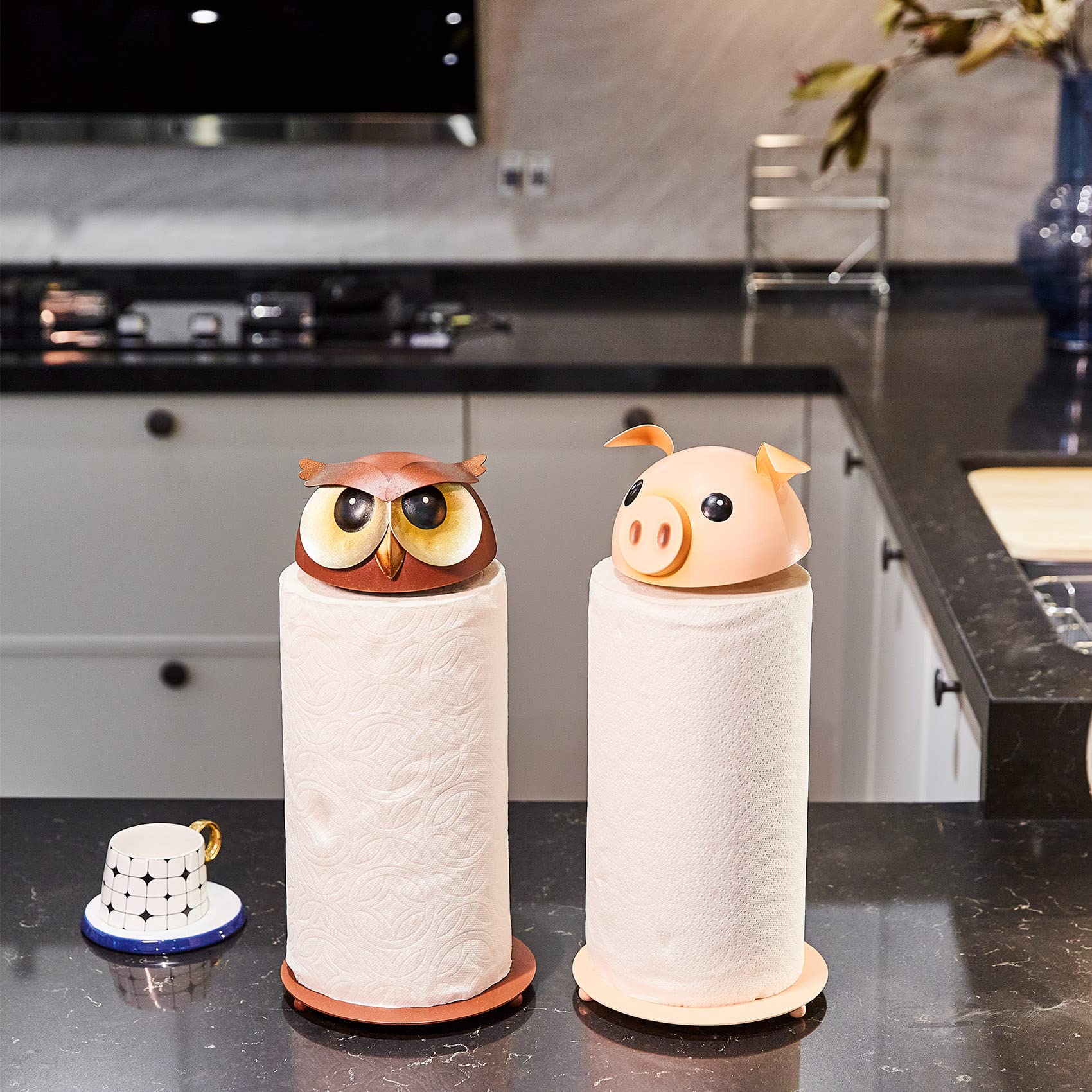 Metal Owl Paper Towel Holder - Unique Countertop Kitchen & Bathroom Towel Roll Stand - Perfect Gift for Cat & Dog Lovers - Ideal for Home, Dining, and Pet-Friendly Spaces