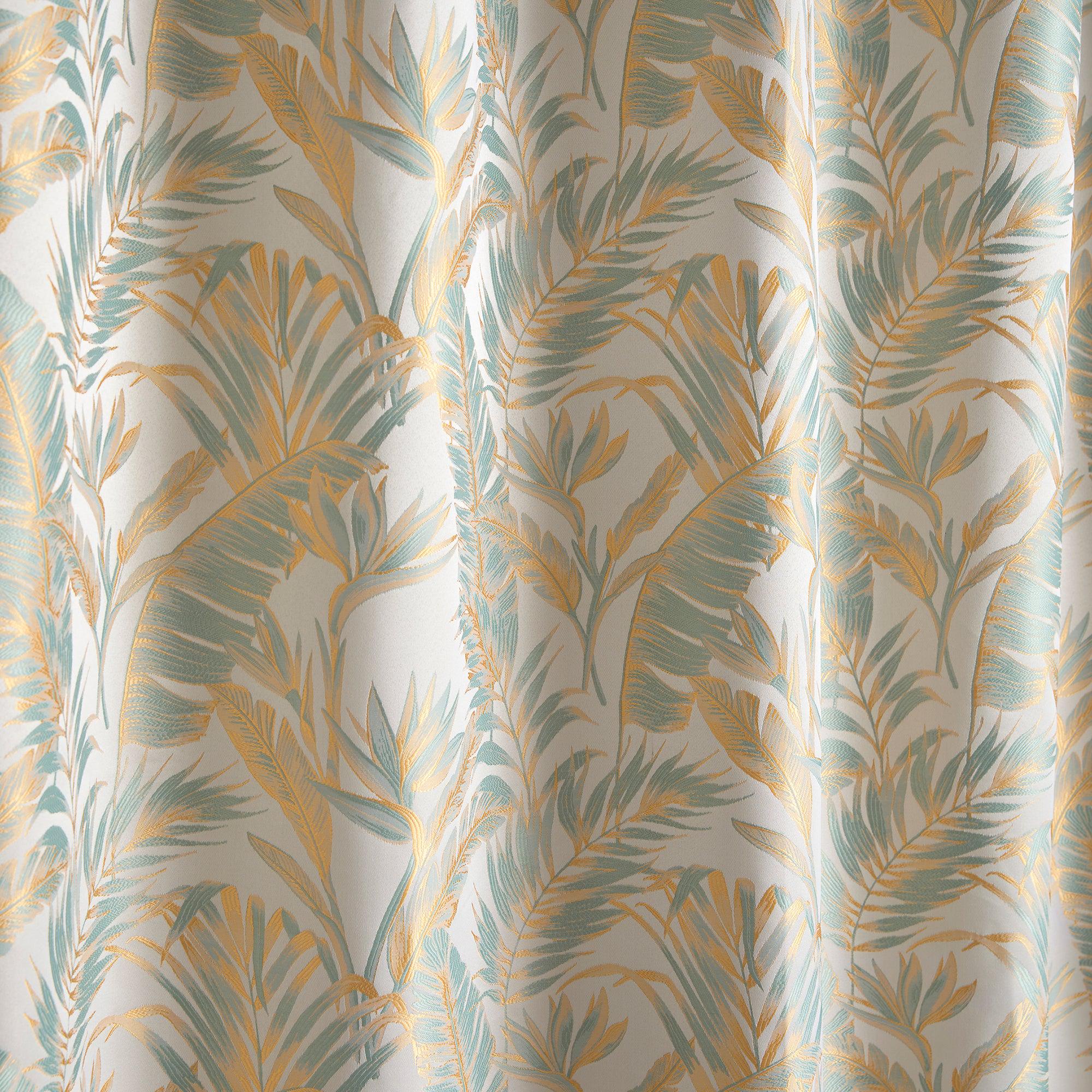 Laurence Llewelyn Bowen Paradise Palm Eyelet Curtains in Duck Egg Blue - Tropical Botanical Window Treatments for Living Room & Bedroom Decor