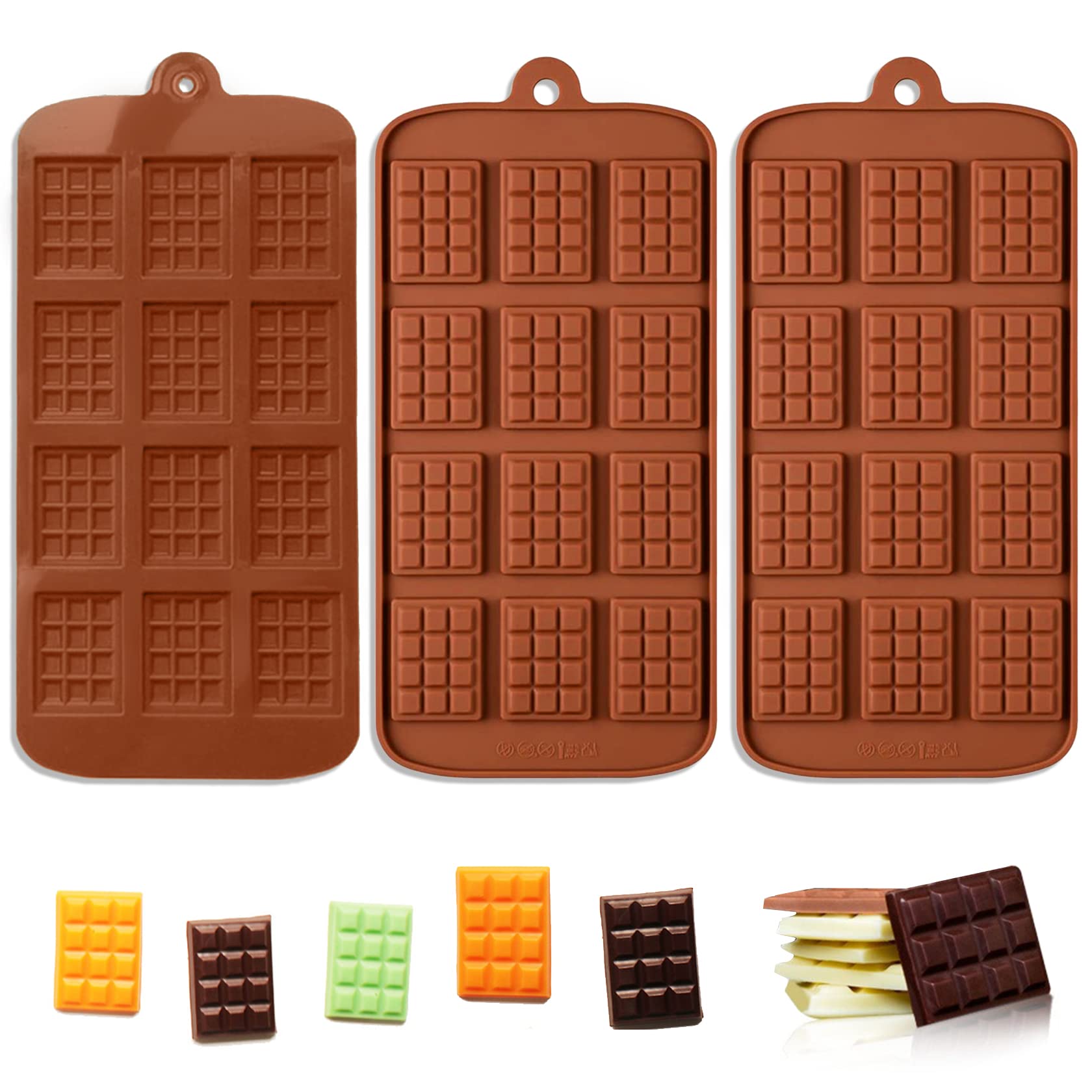3-Piece Silicone Break Apart Chocolate Molds Set - Square Non-Stick Candy Bar & Protein Chocolate Molds - Reusable Baking Tools for Homemade Desserts, Party Treats & DIY Candy Making