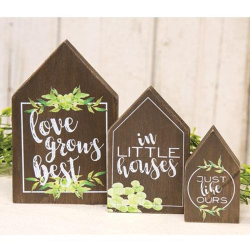 3-Piece Love Grows Best In Little Houses Wooden Blocks Set - Perfect for Nursery Decor, Baby Shower Gifts & Early Childhood Education