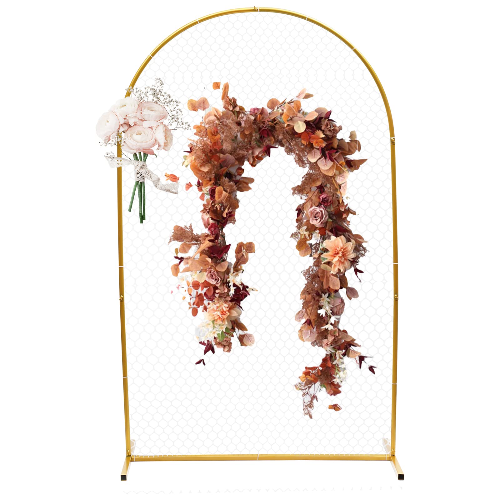Elegant Gold Metal Wedding Arch Stand - Large Mesh Grid Backdrop Frame for Bridal Party, Garden Ceremony & Event Decor | Perfect for Outdoor Weddings, Photo Booths & Party Backgrounds