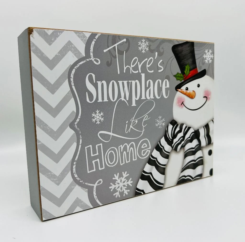 7.8 Inch Holiday Snowman Wood Block Sign - Rustic Christmas Home Decor for Mantel, Tabletop, and Seasonal Display