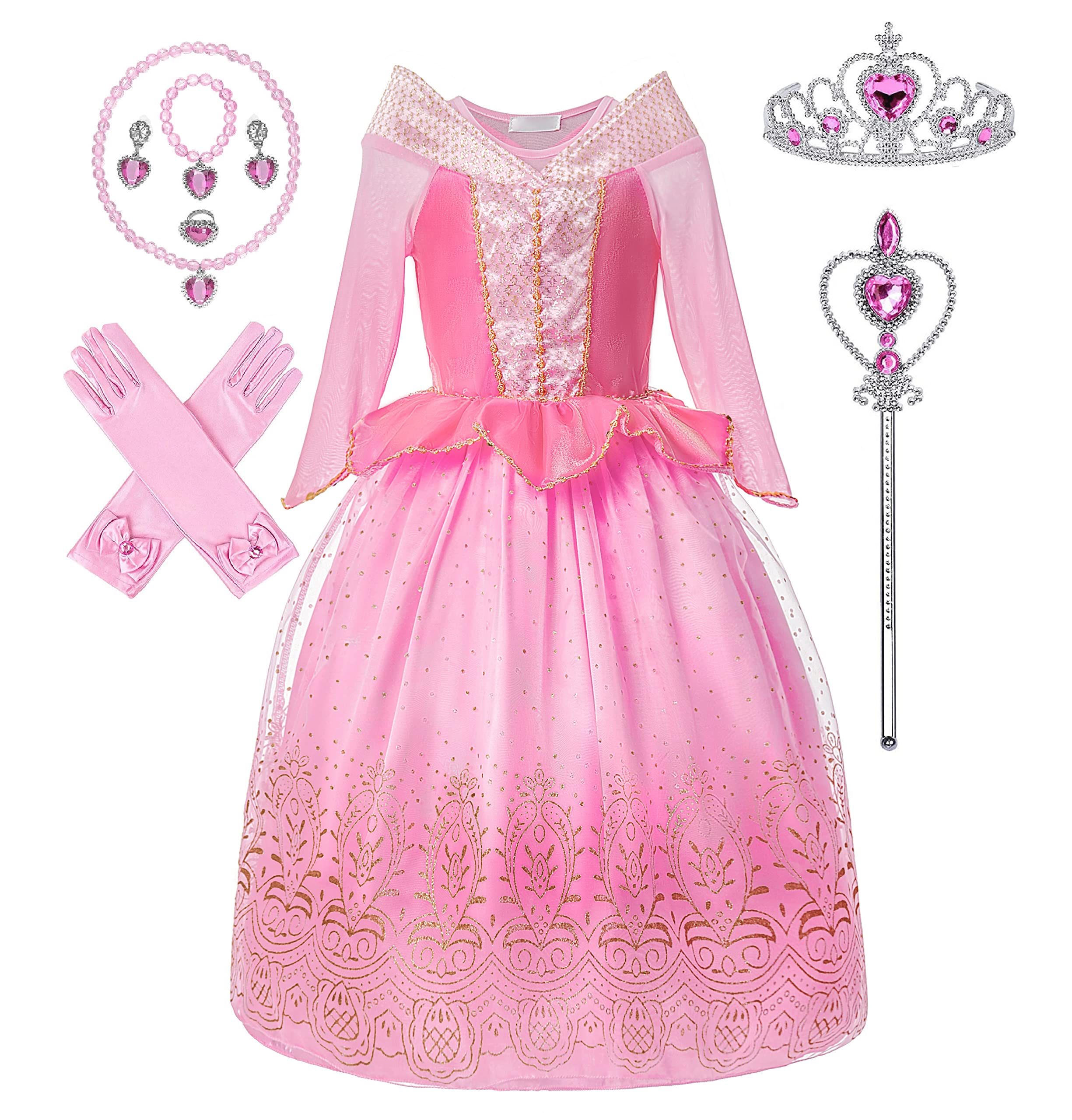 Sleeping Beauty Costume for Girls | Aurora Princess Dress Pink | Disney Princess Dress for Kids | Perfect for Halloween, Birthday Parties & Dress-Up Play