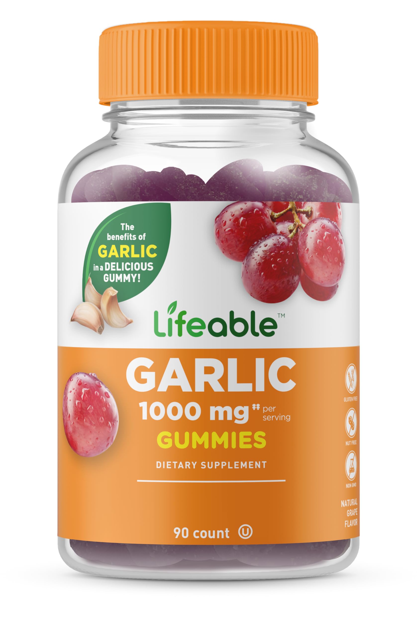 Lifeable Garlic Supplement Gummies for Adults - 90 Count | Cardiovascular Health Support with Garlic Extract | Great Tasting Dietary Supplement | Perfect for Daily Wellness & Immune Boosting