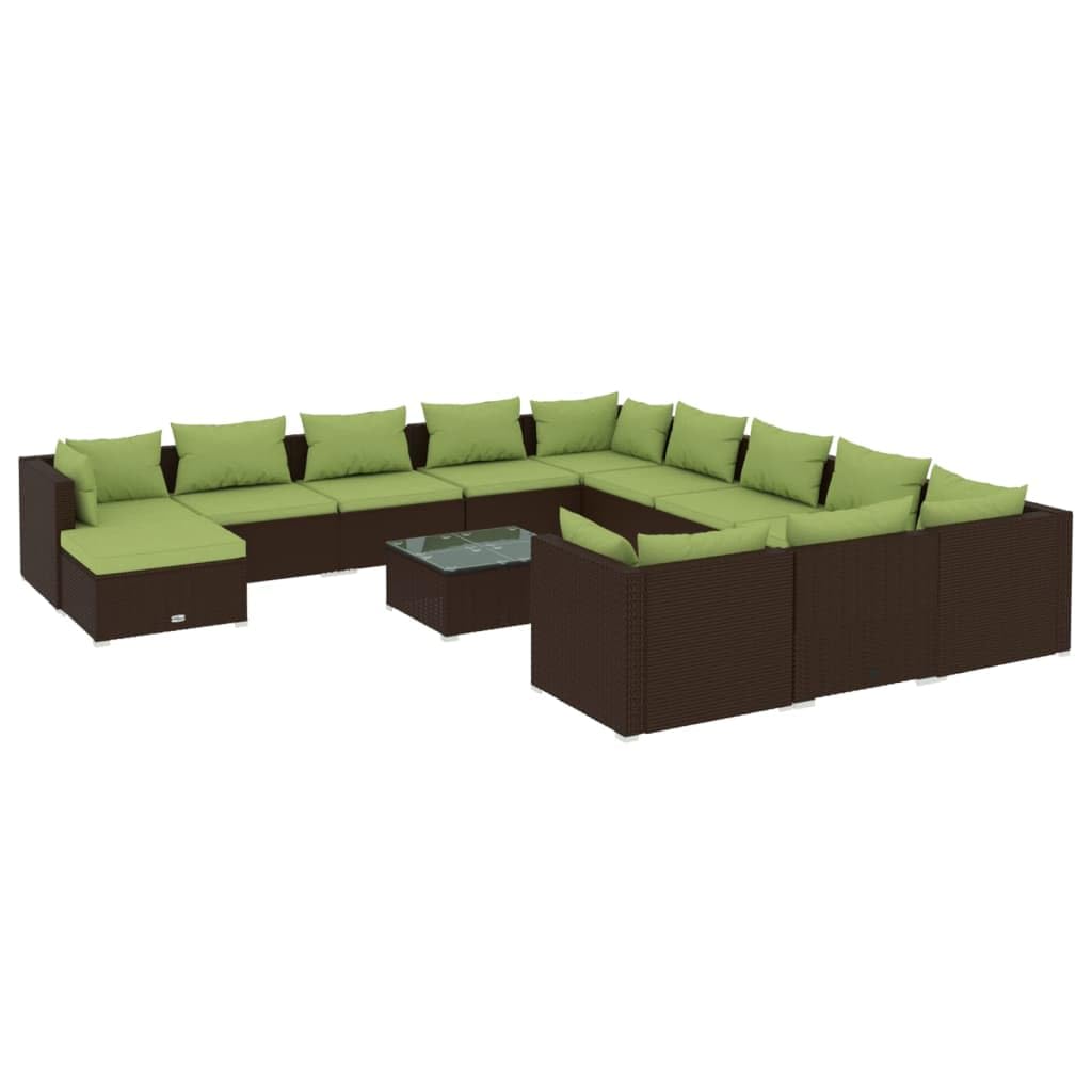 13 Piece Patio Lounge Set in Brown Poly Rattan - Modular Outdoor Furniture with Cushions, Durable Steel Frame & Lightweight Design for Easy Setup - Perfect for Garden, Backyard, Poolside & Terrace Relaxation