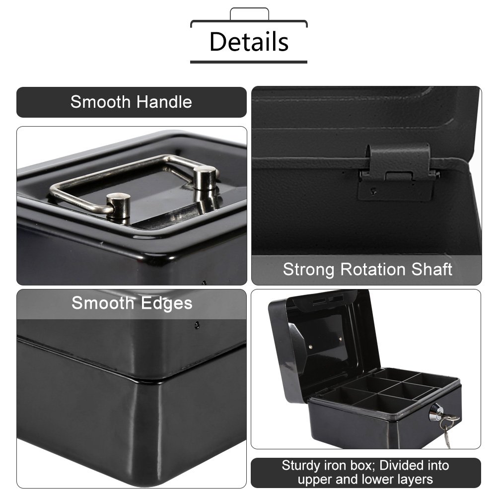 Portable Mini Safe Lock Box - Secure Storage for Jewelry, Cash, Coins & Documents - Home, Office & Travel Use - Black Security Box for Valuables Protection